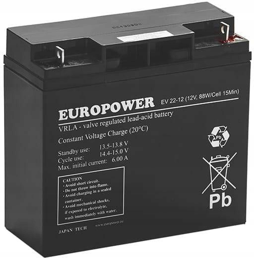 Europower Ev 22-12 Akumulator Agm 12V 20Ah Ups Alarm