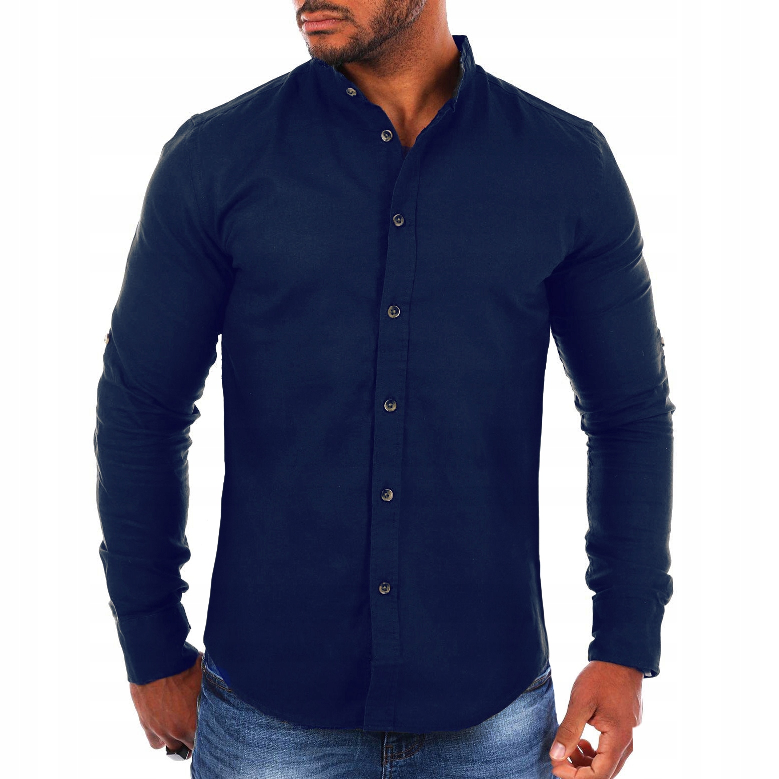 Košile Elegantní bavlněná stojáček bez límce