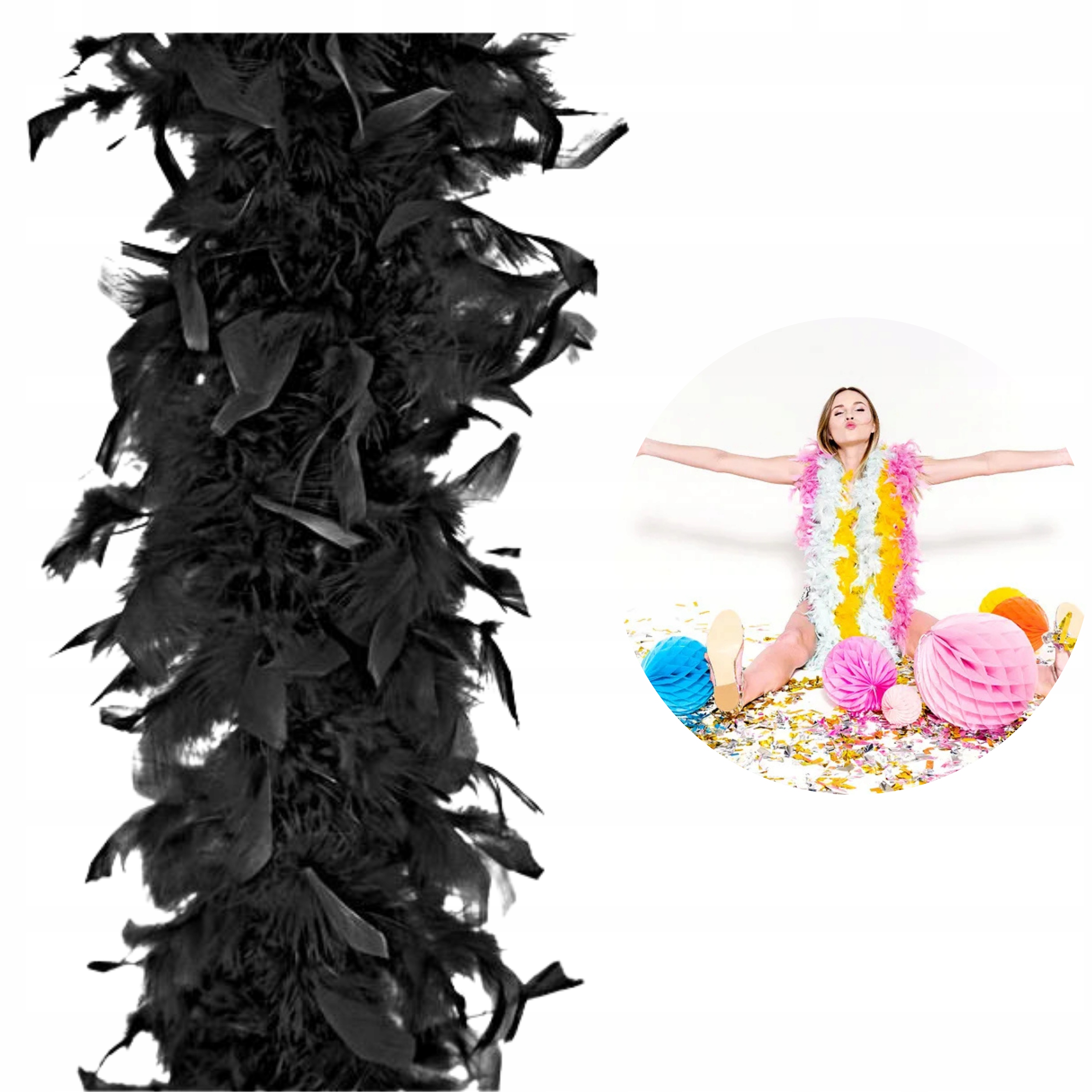 boa černá s peřím, dekorace z léta 20 30 40 180 cm