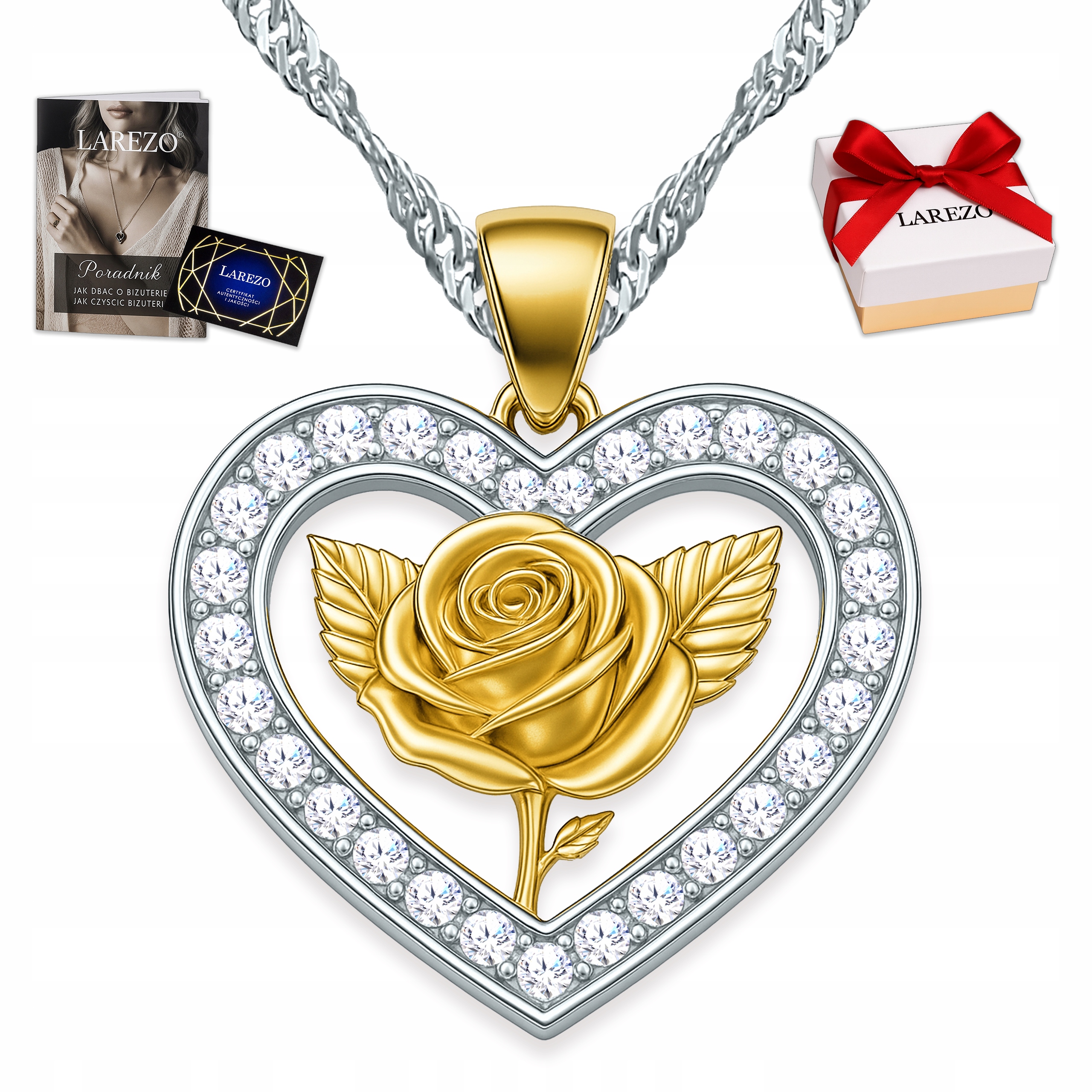 Stříbrný náhrdelník Srdíčko s krystaly Květ života Růže Stříbro 925