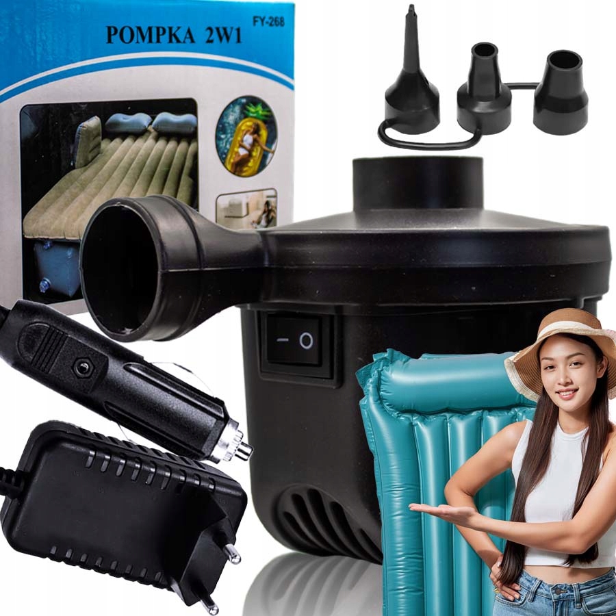 ELEKTRYCZNA POMPKA MATERAC BASEN 5w1 12V/230V KOŃCÓWKI