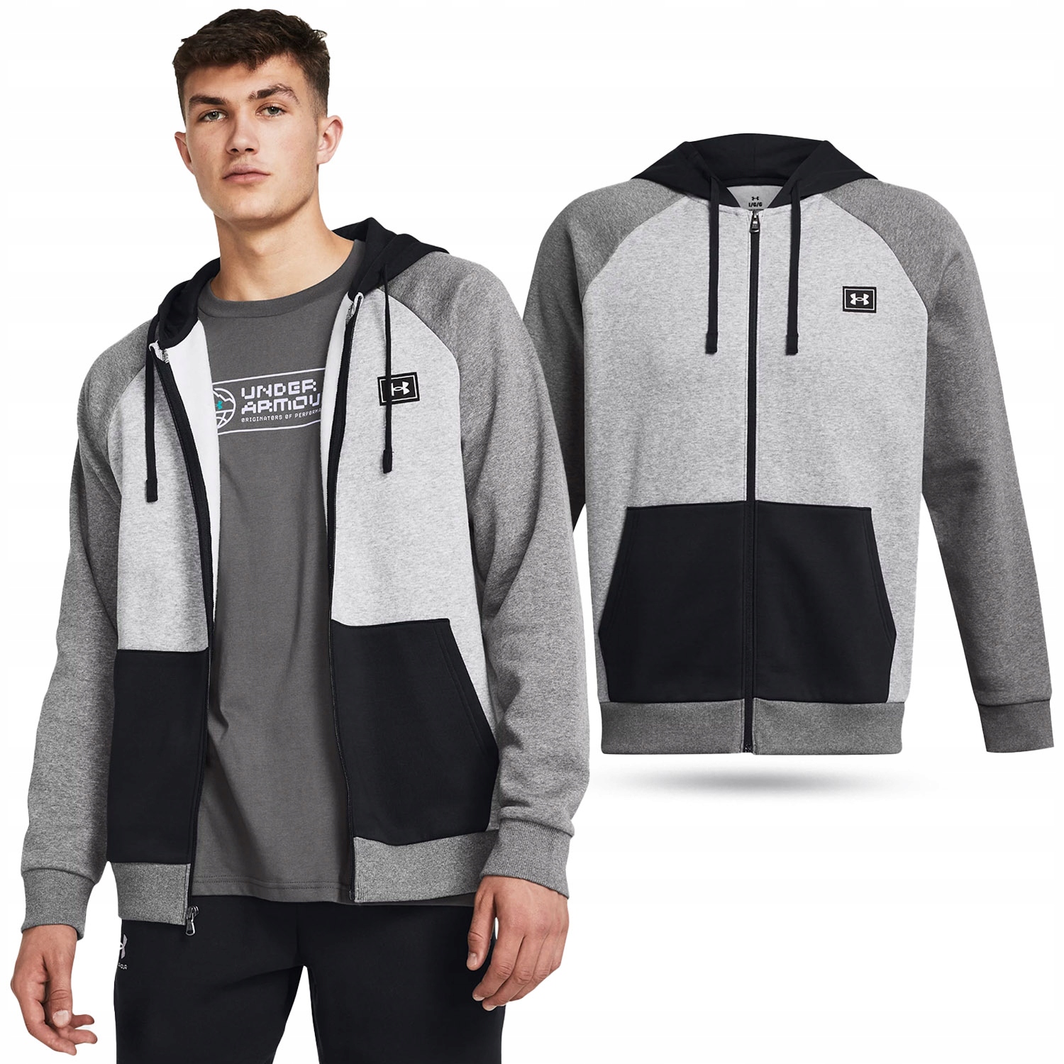 BLUZA MĘSKA UNDER ARMOUR ROZPINANA Z KAPTUREM DRESOWA SPORT BAWEŁNA 1383096