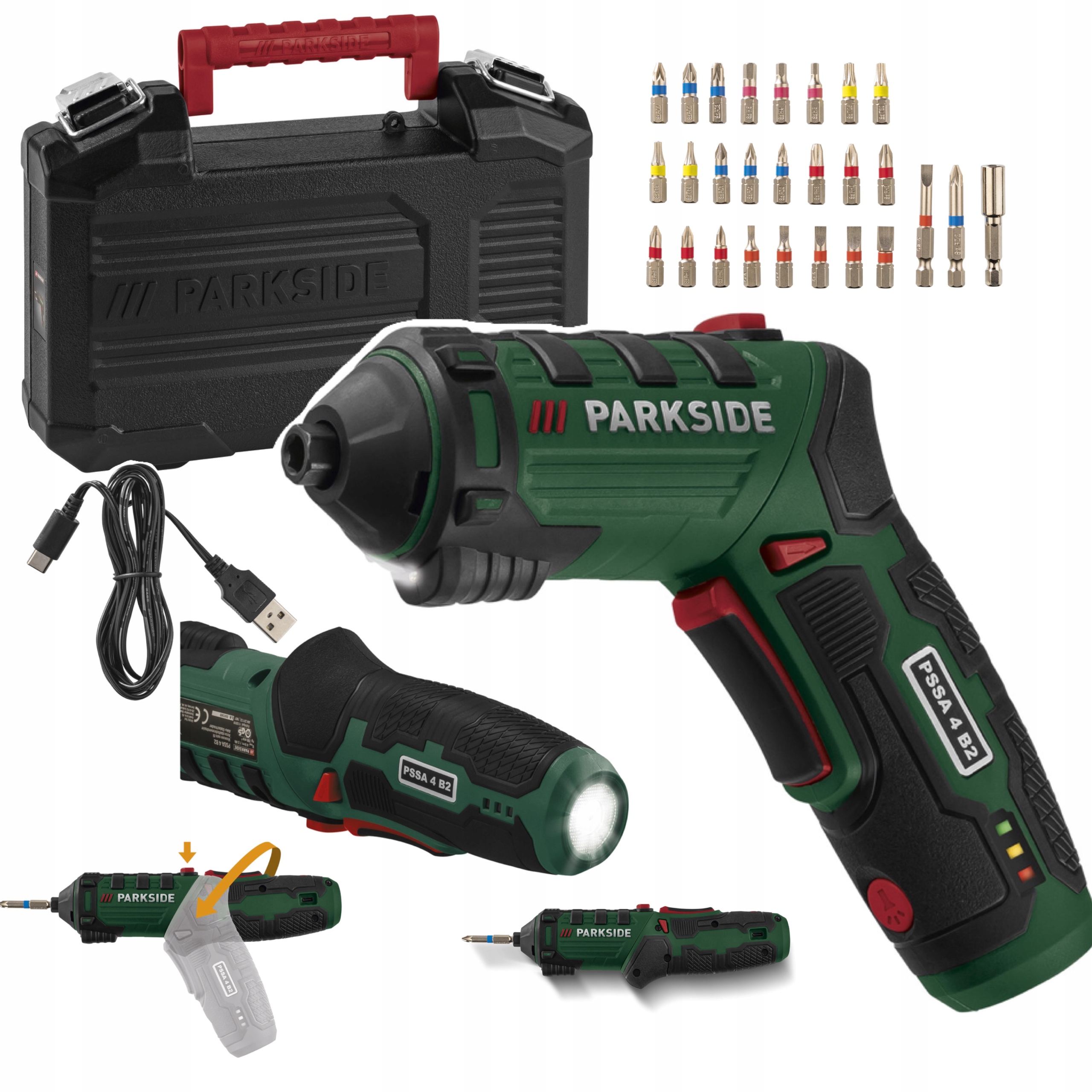 Аккумуляторная отвертка PARKSIDE PSSA 4 B2 вращающаяся +26 бит