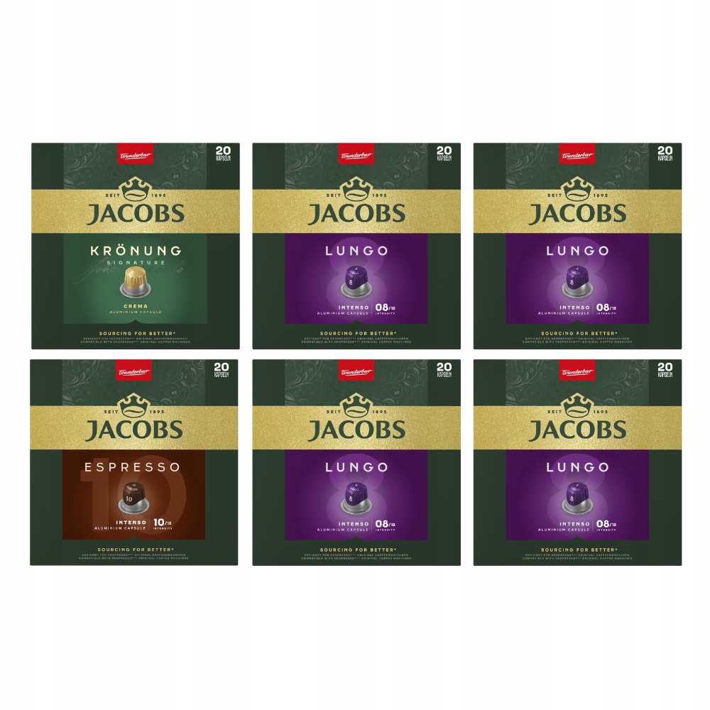 Kapsułki Jacobs do Nespresso(r)* Lungo, Espresso, Kronung 6 opakowań mix