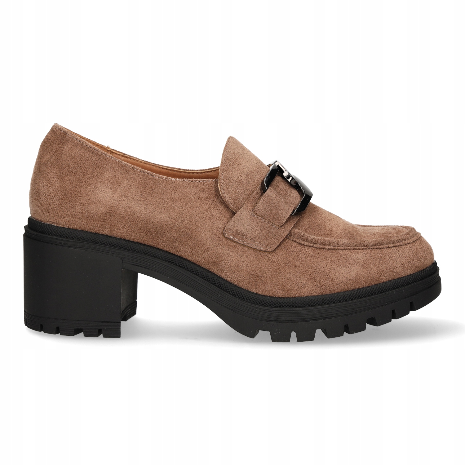 MOKASYNY PÓŁBUTY DAMSKIE VINCEZA BEŻOWE ZAMSZOWE NA OBCASIE R 38 Kolor brązowy