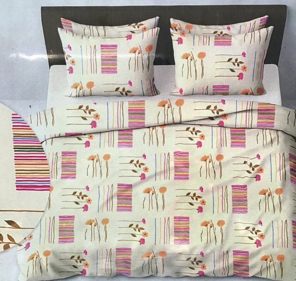 Komplet Pościeli Z Kory 100% Bawełna 160x200cm Kolorowe Paski Kwiaty