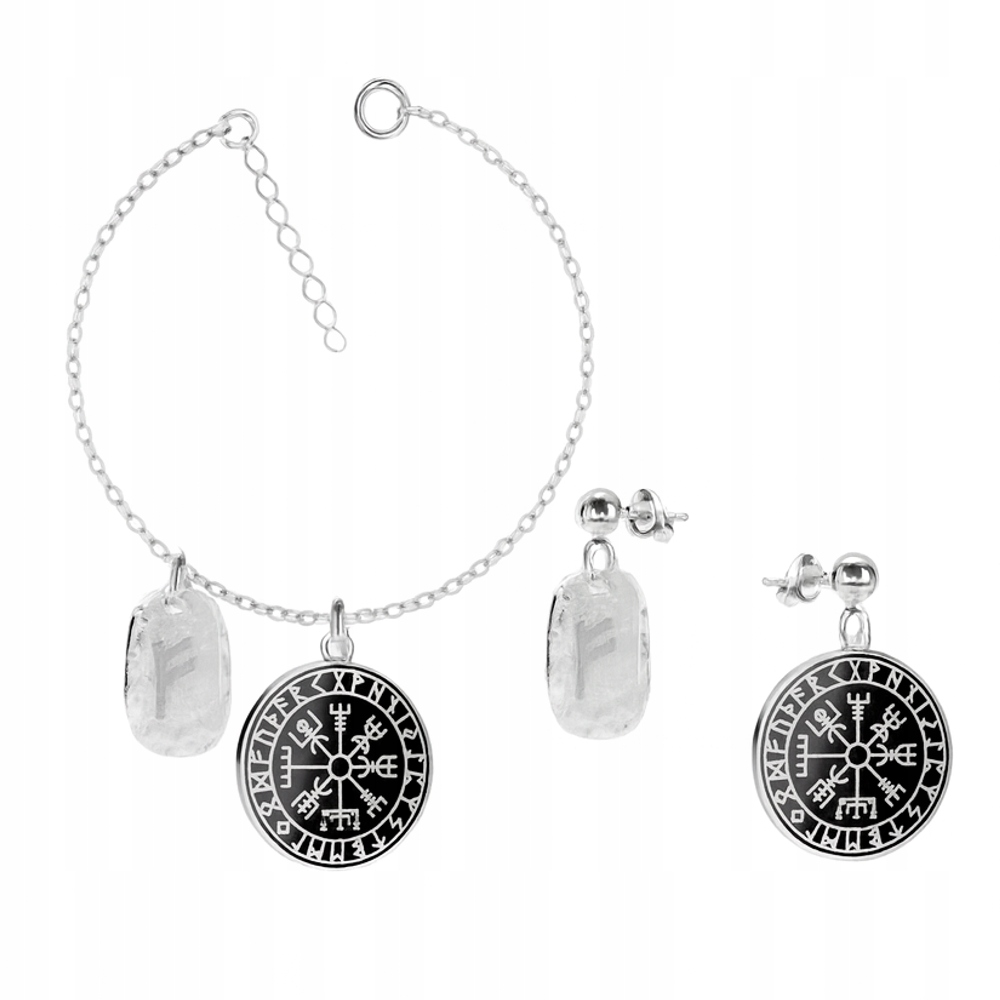 Kompas Vegvisir Runa Fehu Wiking Stříbrný komplet rolo oval stříbro 925