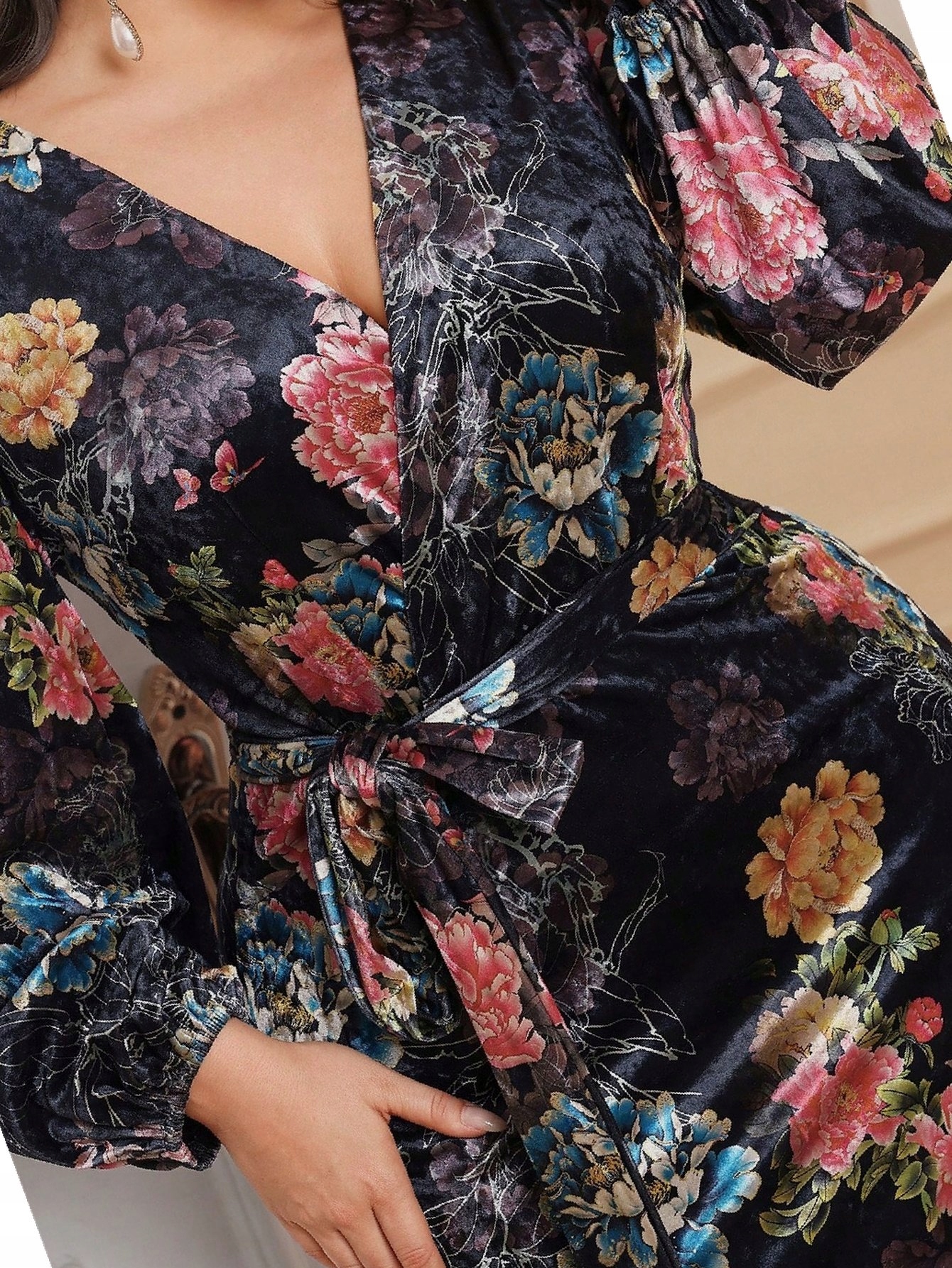 Šaty s květinami Maxi Elegantní Sametová XXL 44