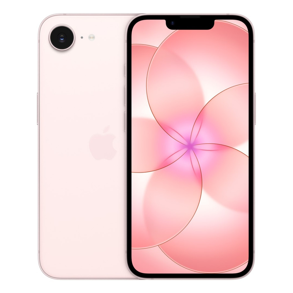Apple iPhone 17e v barvě soft pink na černém pozadí