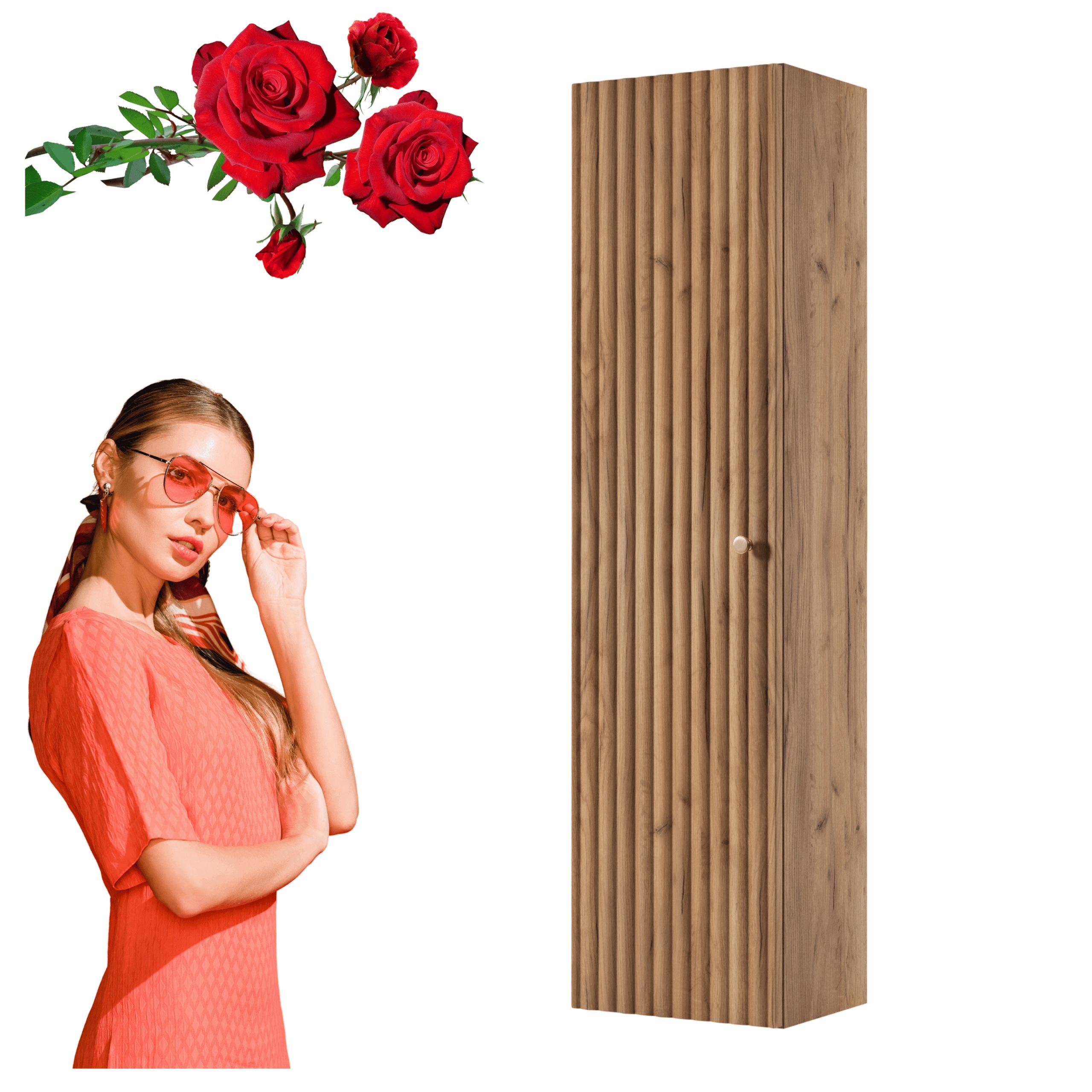 Słupek Do Łazienki Szafka Wisząca Stojąca 136 CM Dąb Craft Ryflowane Fronty