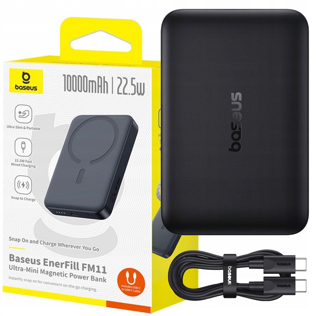 Power Banka Baseus 10000 mAh 22,5W Indukční Magsafe Rychlá Pd Qc Kabel