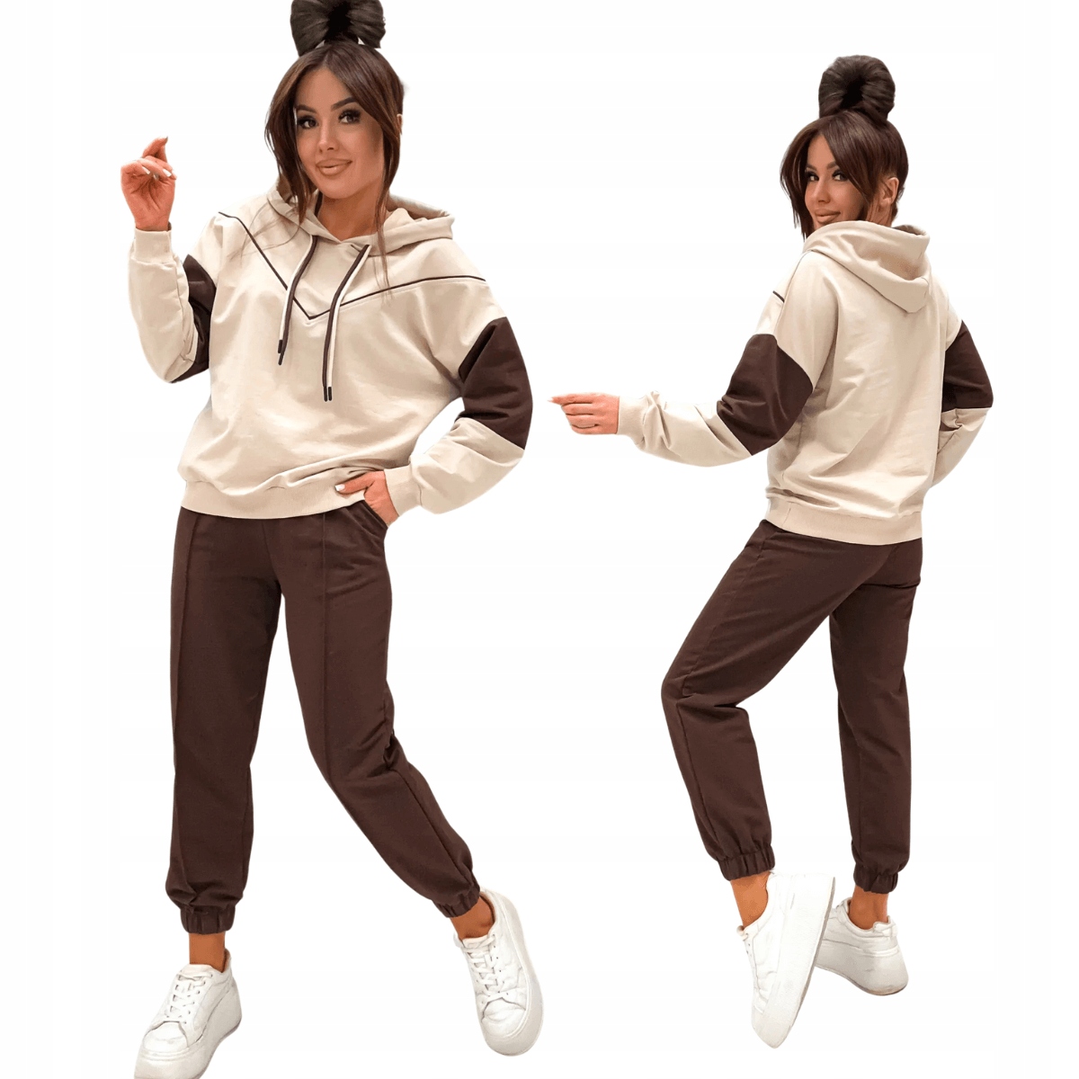 Bavlněná tepláková souprava mikina s kapucí VE109 čokoládová S/m