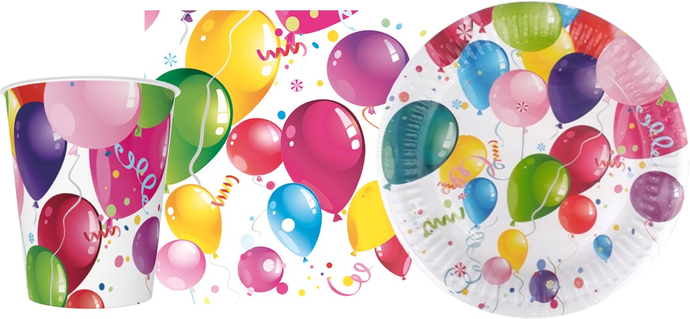 

Zestaw Talerzyki Kubki Serwetki Baloniki papierowe