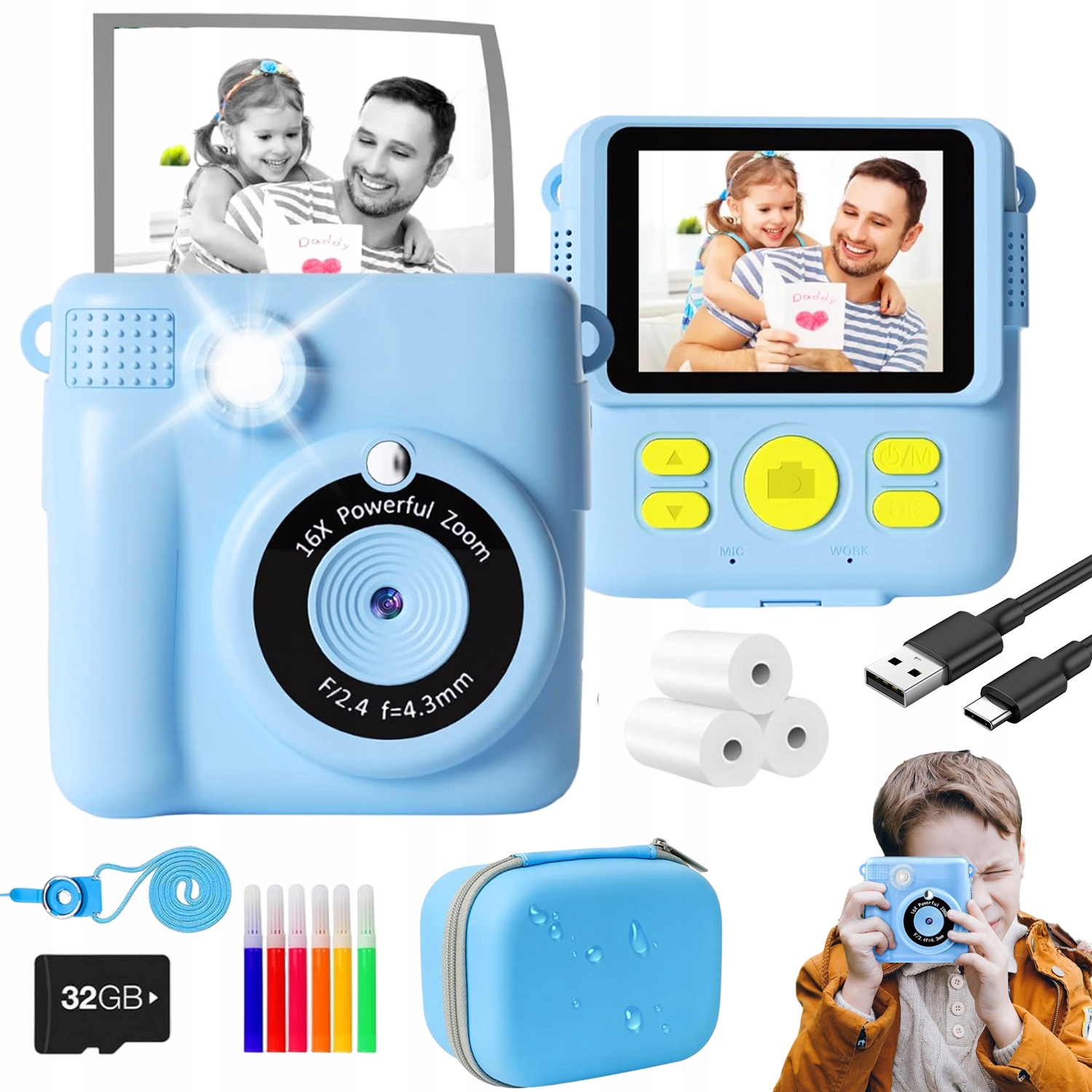 Dětská Mini Tiskárna Instantní Termální Fotoaparát 32 Gb