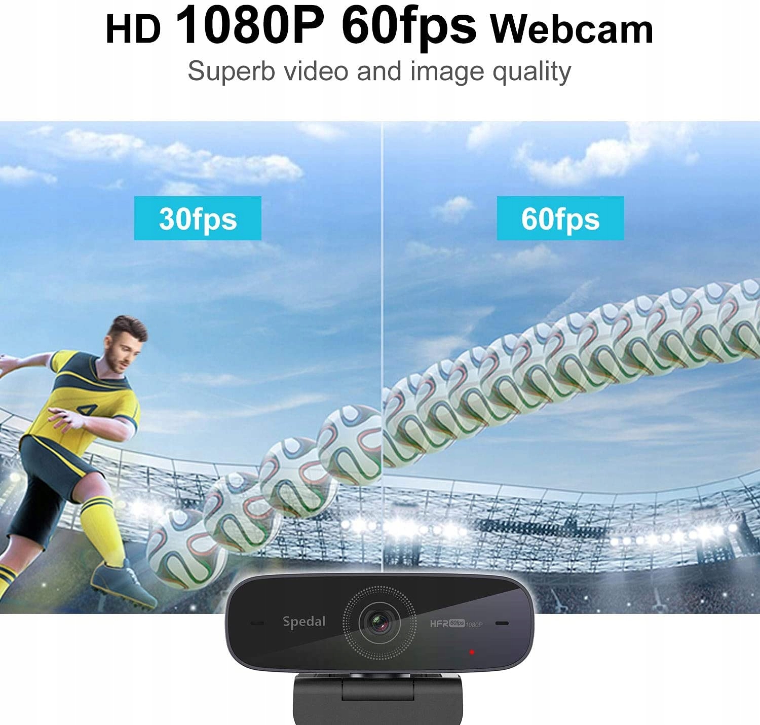 SPEDAL Kamera 1080P 60fps z Mikrofonami Auto Focus dla Mac Windows — miniatura 2