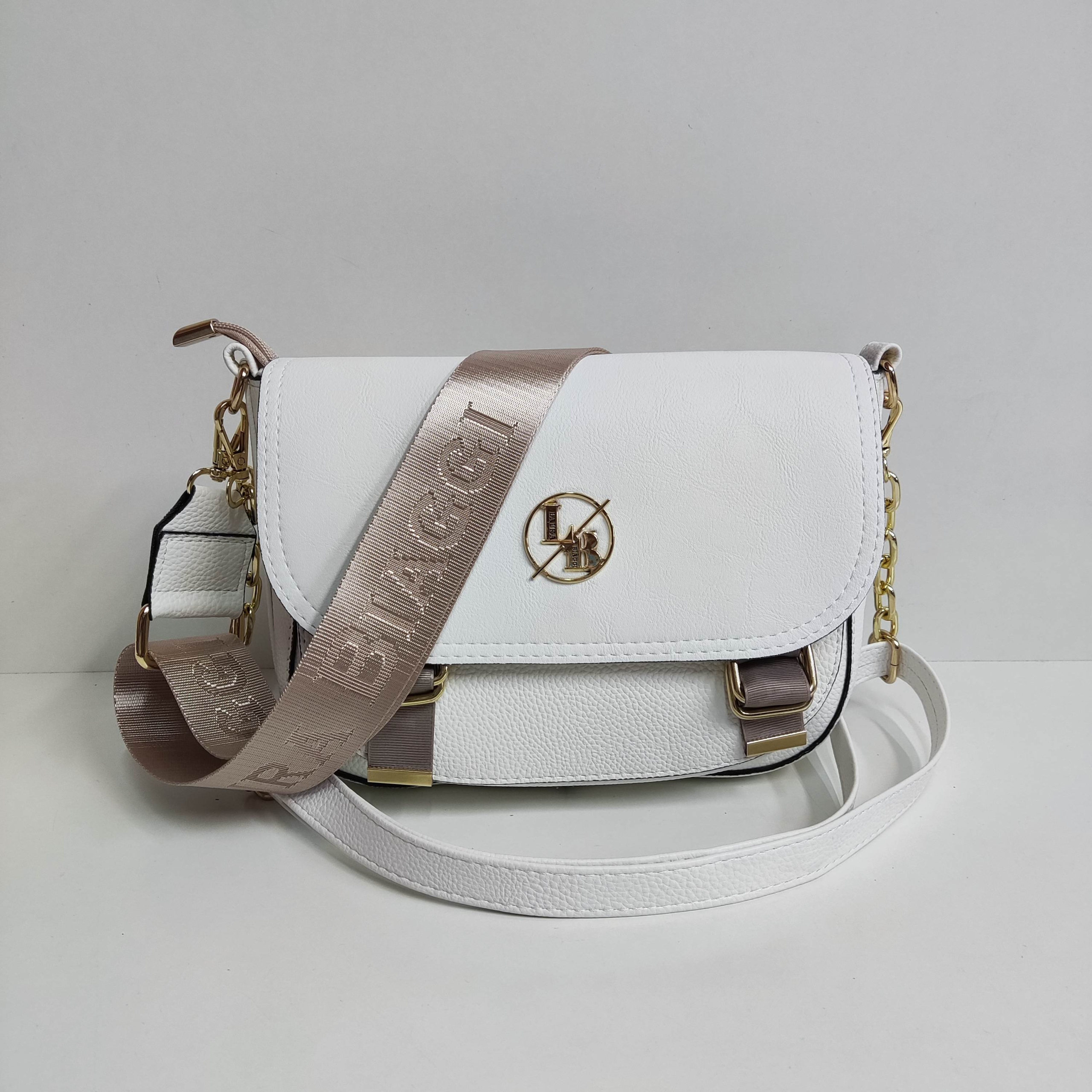 Torebka listonoszka Laura Biaggi Torba na ramię biała z klapą Materiał dominujący skóra ekologiczna