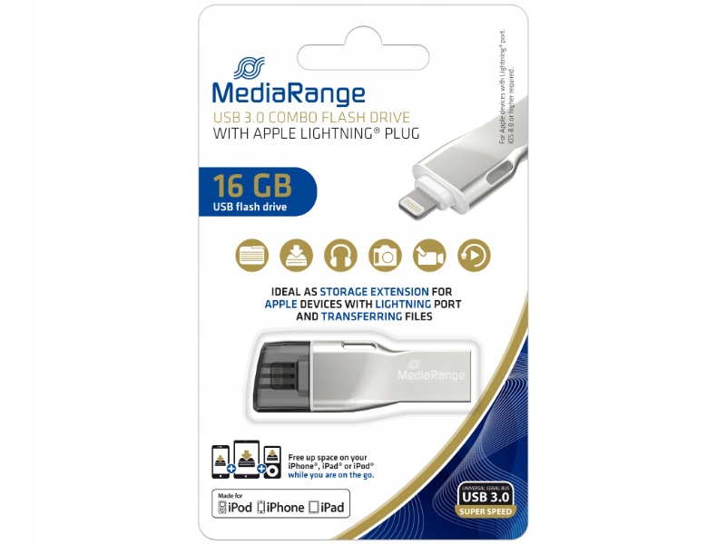 Pendrive MediaRange 32GB USB 3.0 Lightning MR982 Materiał metal