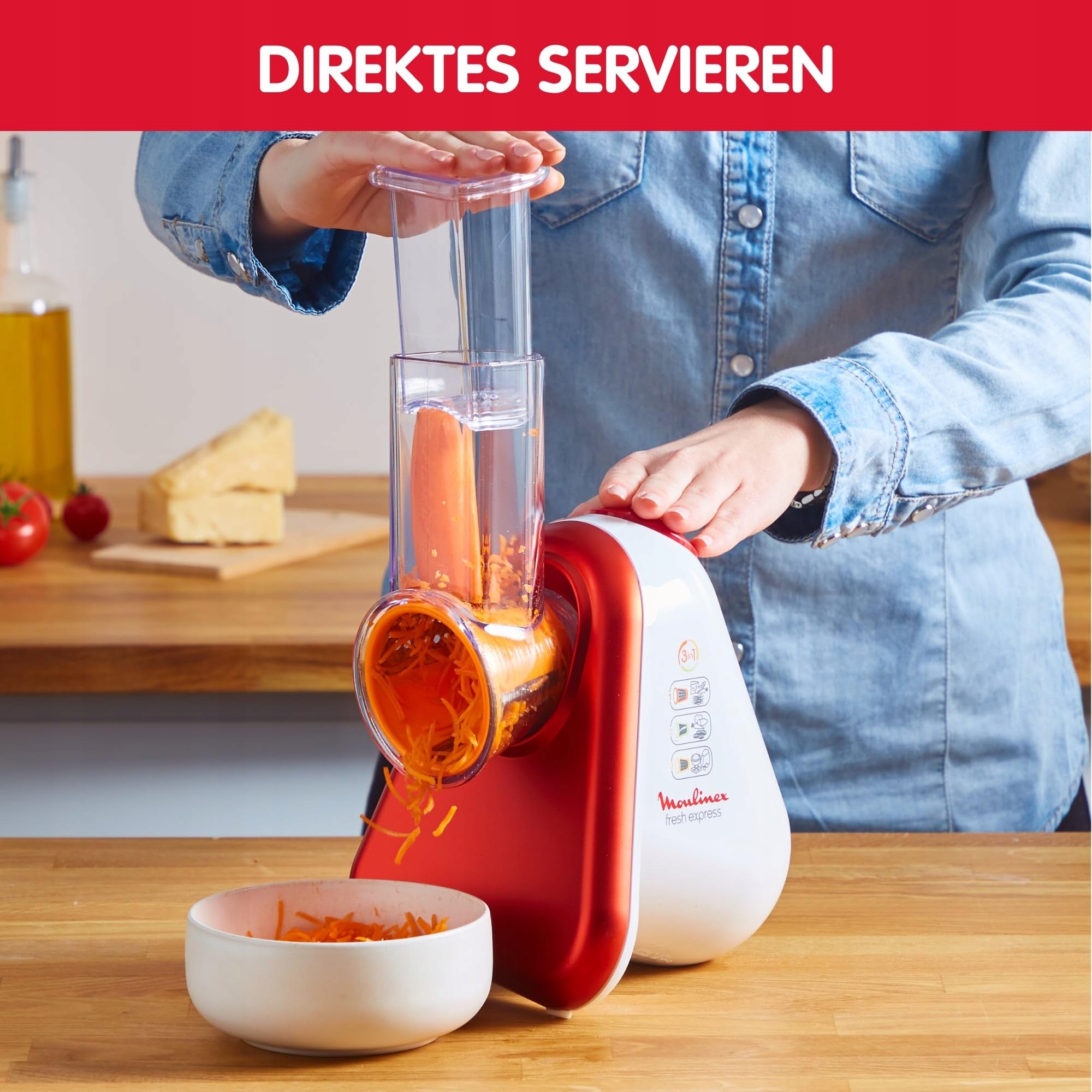 MOULINEX DJ756G Fresh Express Plus Krajalnica Do Warzyw 200W Czerwono-Biała — miniatura 4