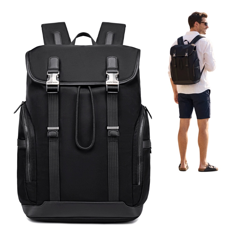 Batoh s klopou pro muže, černý, moderní, pro notebook 15,6", voděodolný