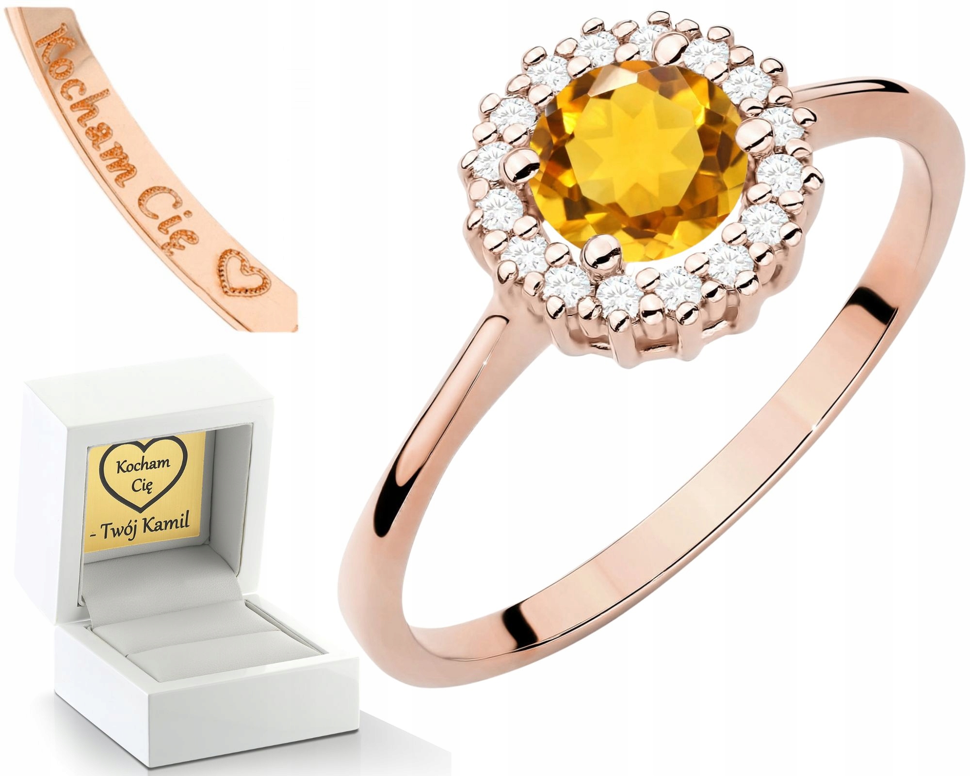 Růžový Zlatý Gravírování Prstýnek A Diamanty, Gravírování Bonus , Dárek 585