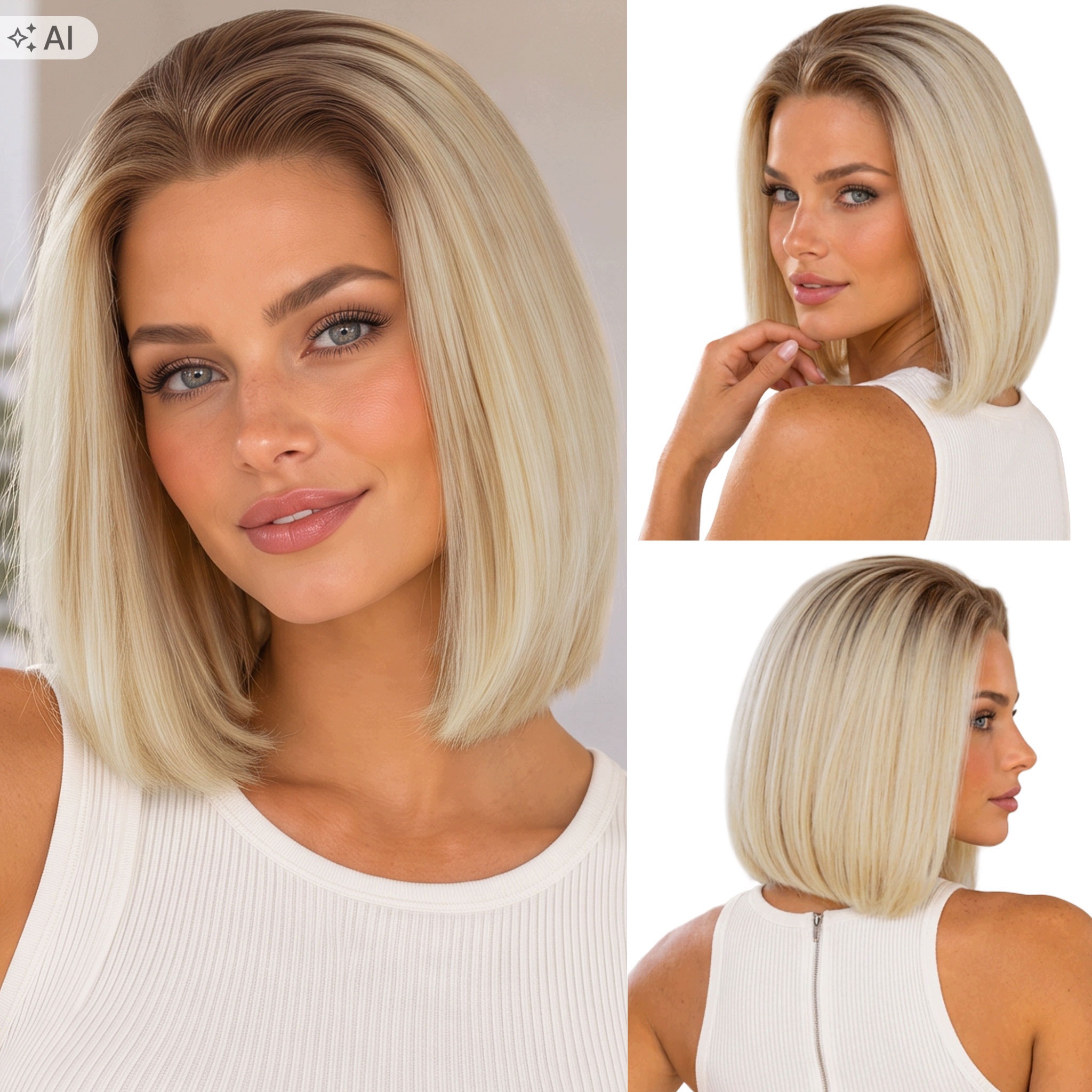 Peruka Bob 30cm blond z brązowym odrostem Lace Front 13x6 bez przedziałka