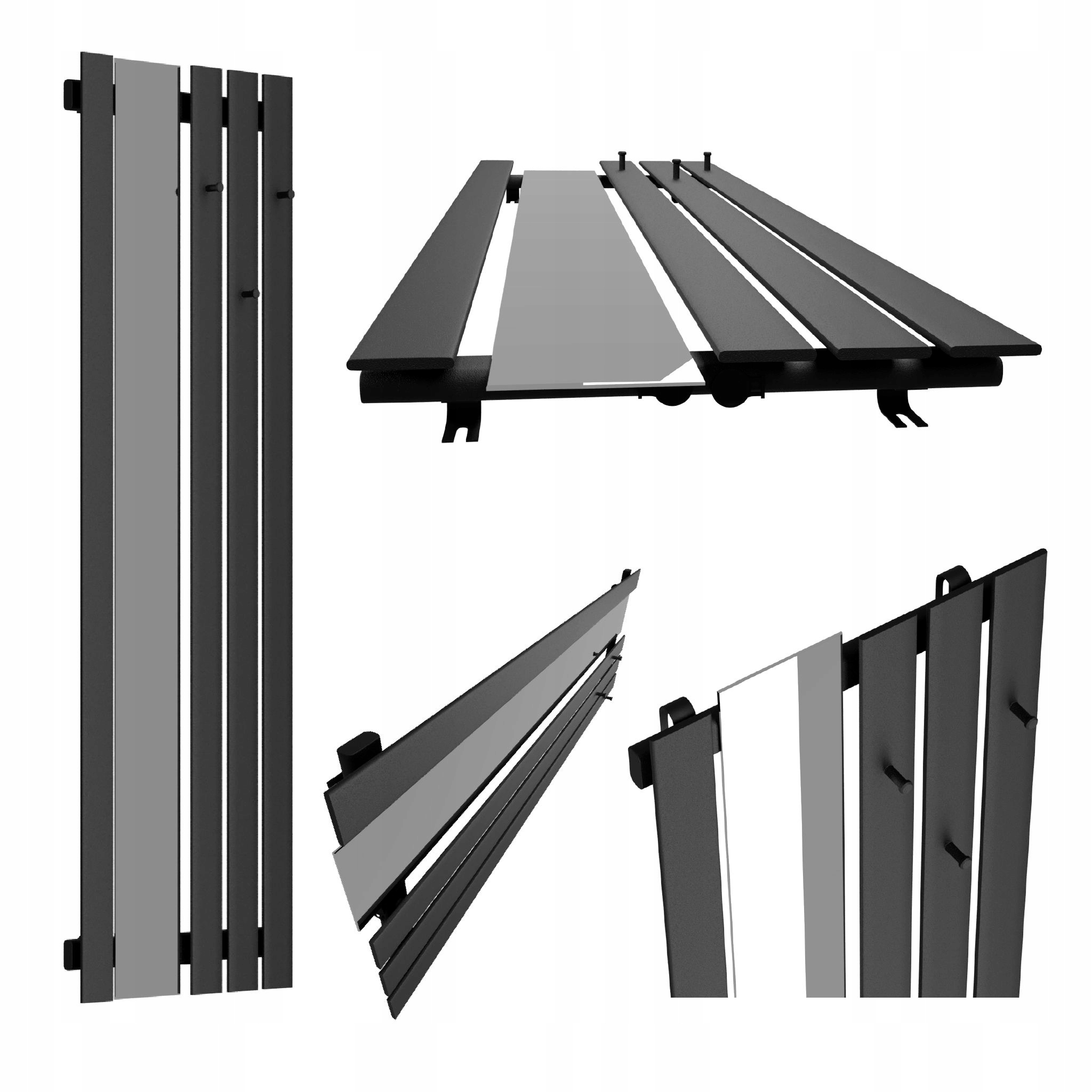 Dekorativní radiátor s věšáky zrcadlo Bello Hook Mirror 160x52 Černý Str