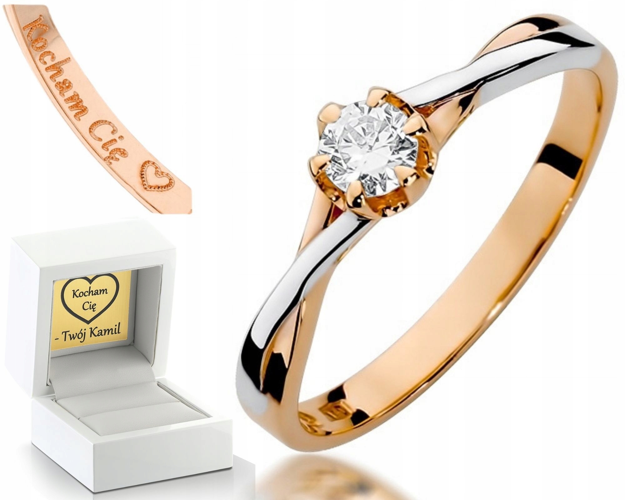 Růžové Zlato Prstýnek S Briliantem 585 Gravírování Pro Ženu