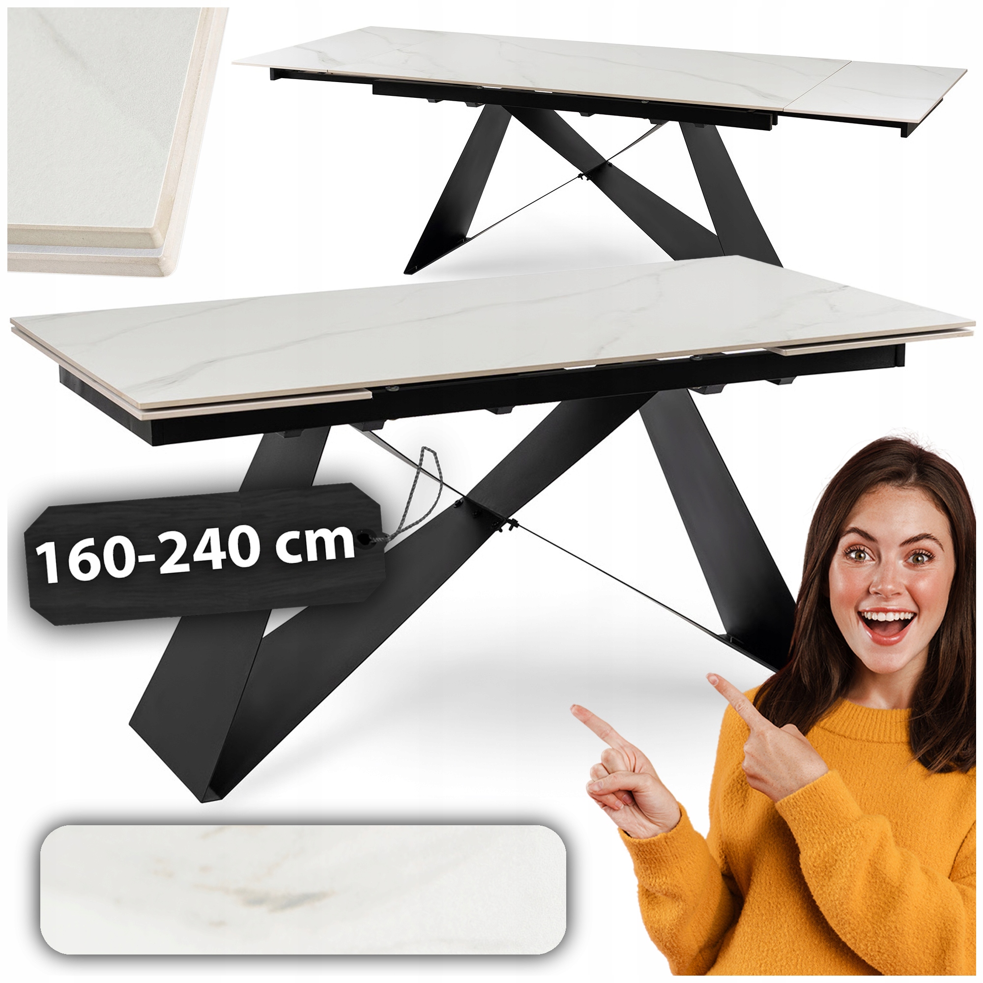 Stół Do Jadalni Ceramiczny Rozkładany Kuchenny Duży Biały Victor 160-240 cm