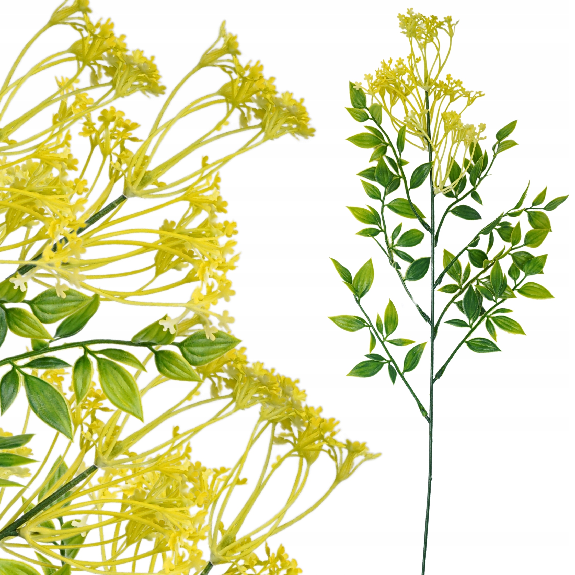 SZTUCZNE KWIATY RUSKUS 55 cm GAŁĄZKA LIŚCI ZIELONYCH NA STROIK FLORET ŻÓŁTE