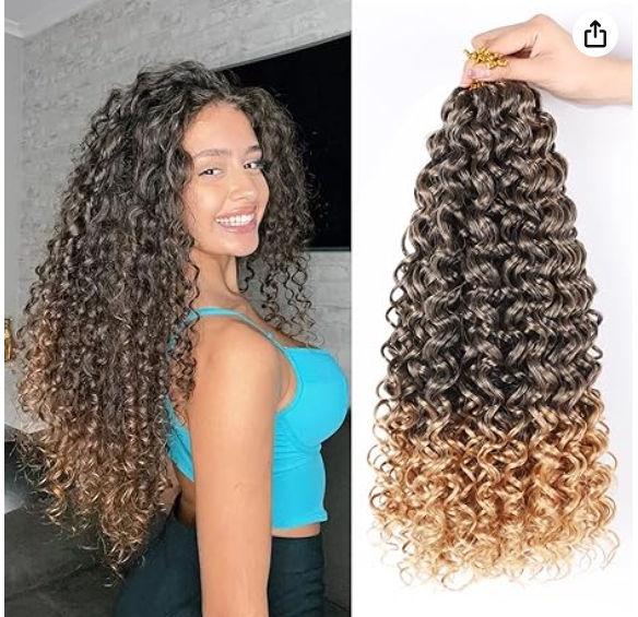 Háčkované vlasy pro vpletení GoGo Curly Kudrnaté Ombre Bronz-Blond 45cm 6 Ks