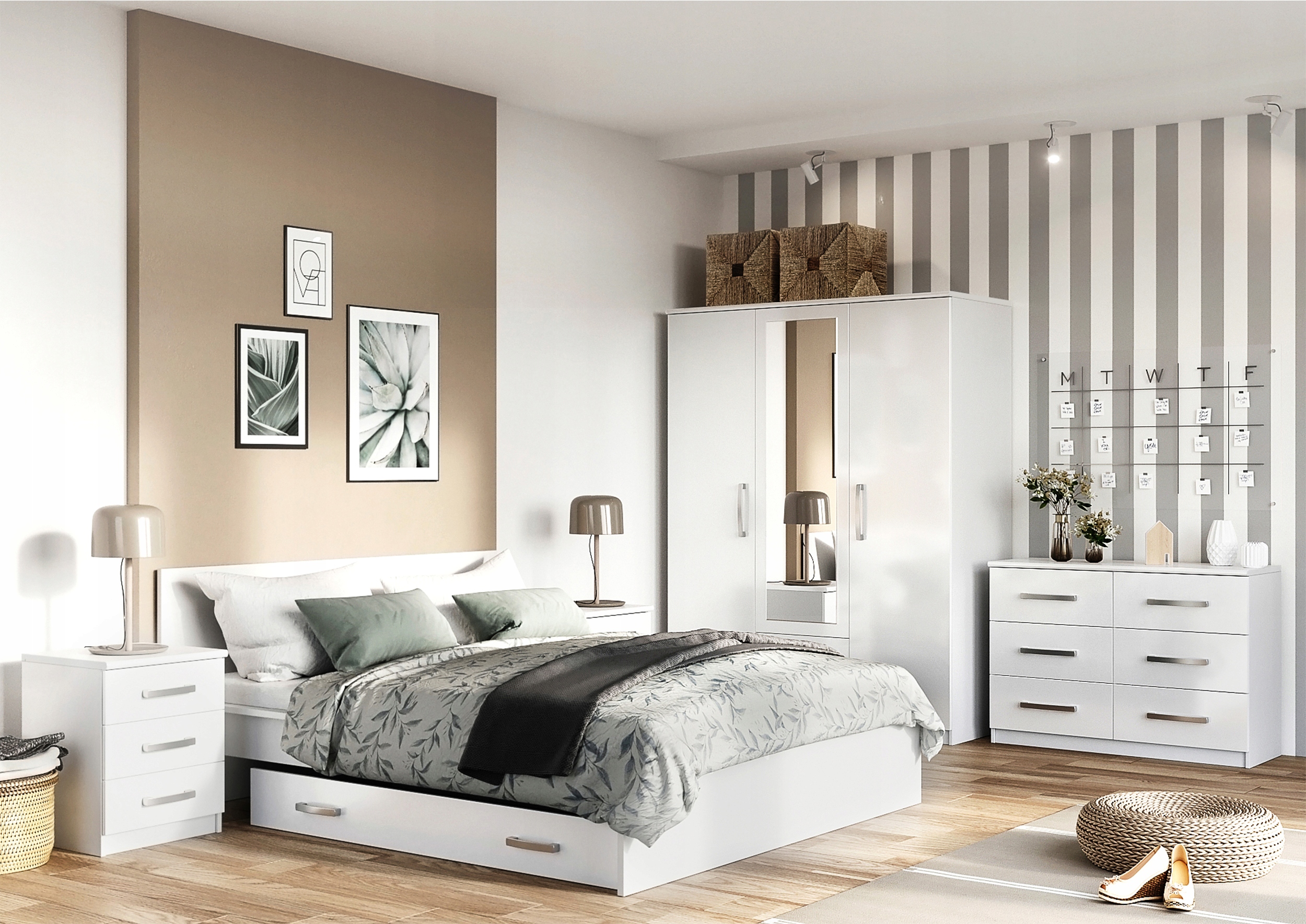 SZAFKA NOCNA BIAŁA Z SZUFLADAMI 46 CM Kolekcja Riviera