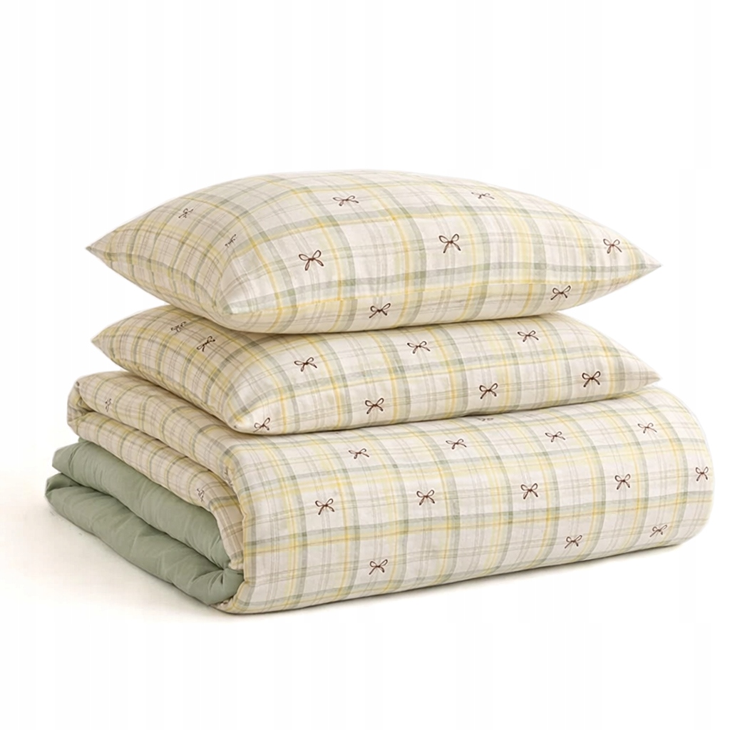 Pościel bawełniana 160x200 poszewki naturalna bawełna w kokardki krata