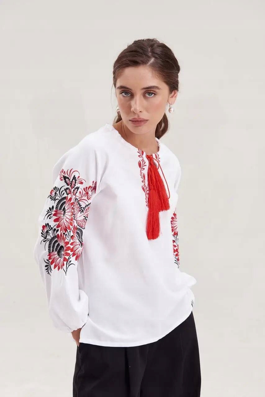 Košile s vyšívanou košilí Slovanský červený květ vel. L (108 cm)