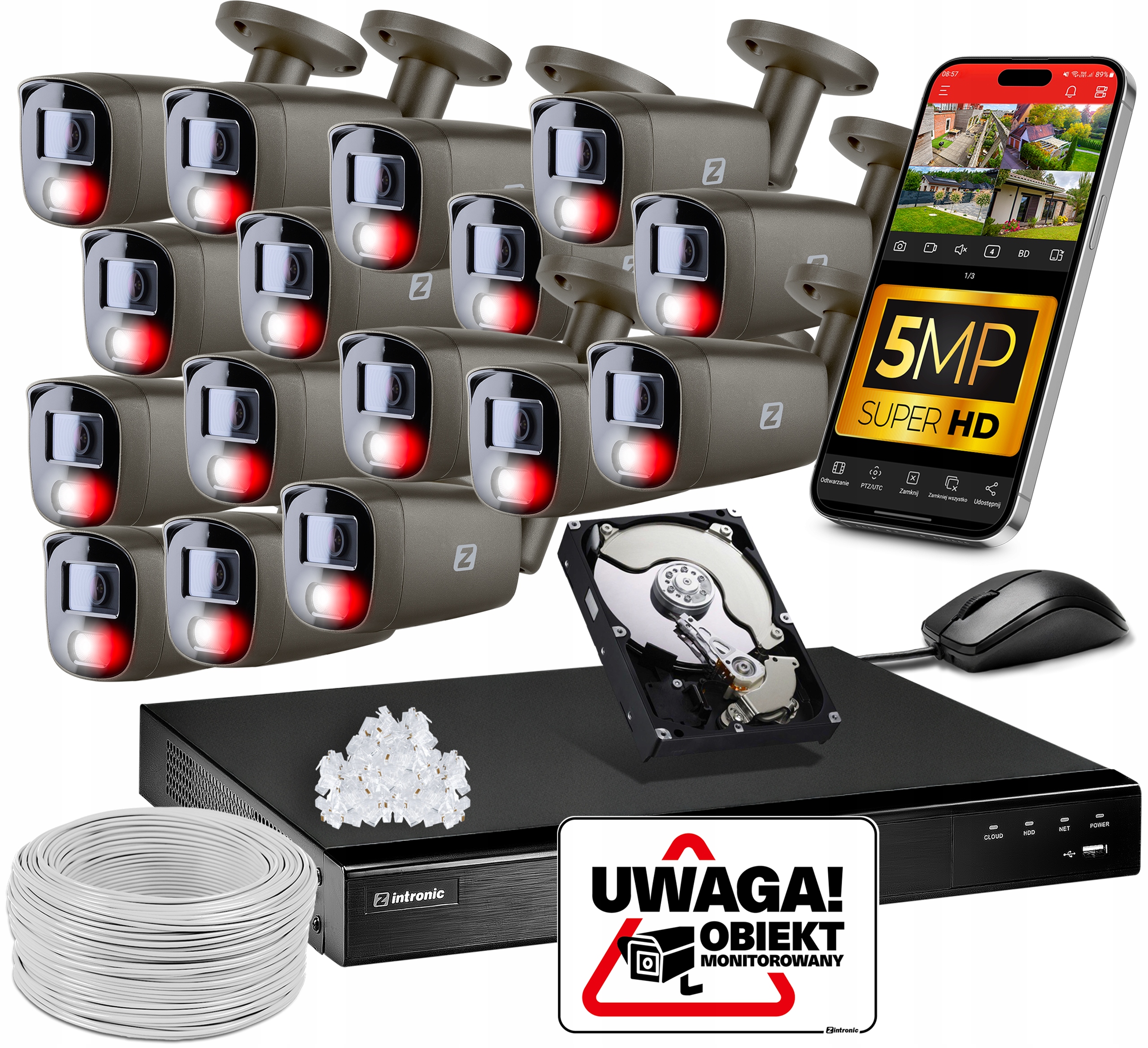 Monitorovací sada 16 kamer 5MPx Ip Poe 1TB Šedá Náhled Aplikace