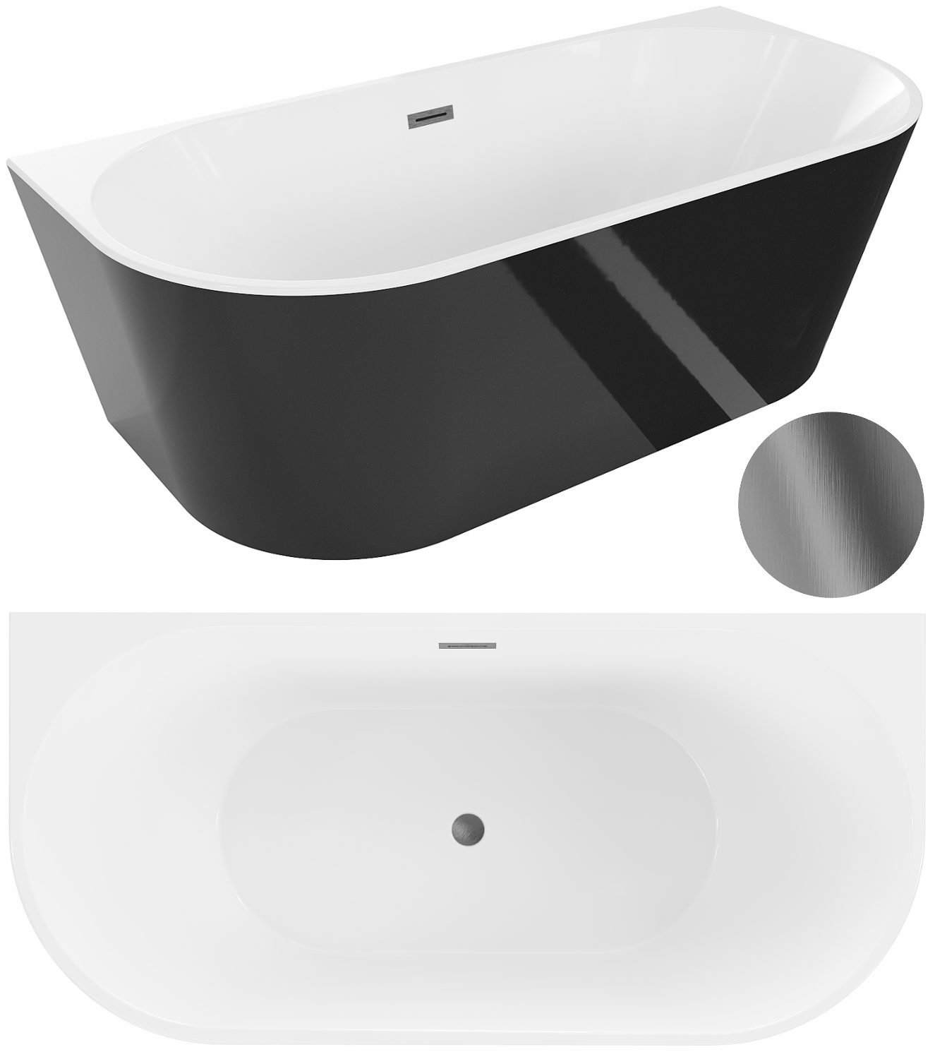 Mexen Oval Wanna Wolnostojąca Przyścienna Biała/czarna 170x80 Gun Gray