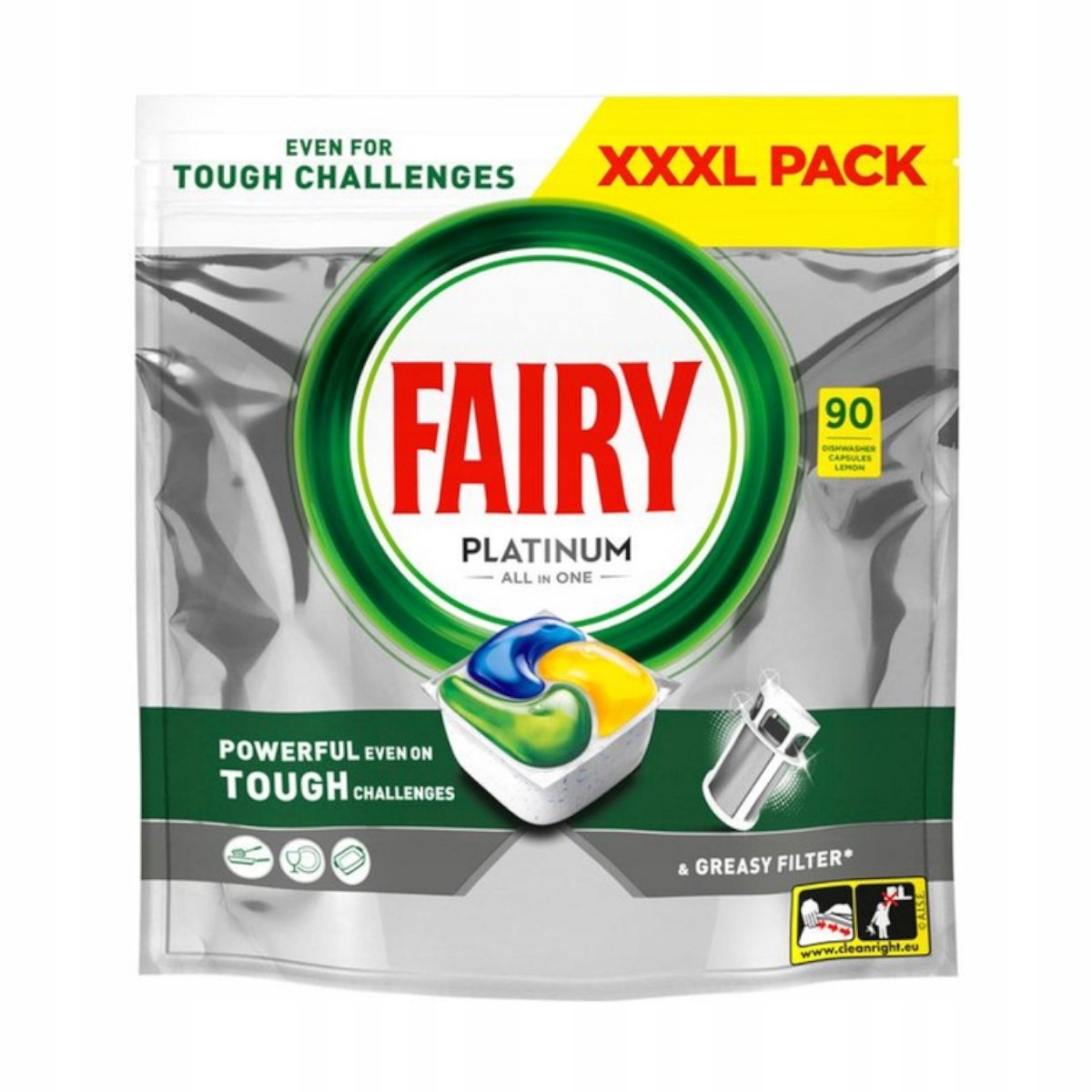 Levně Kapsle do myčky nádobí Fairy Platinum All in One Lemon 90ks