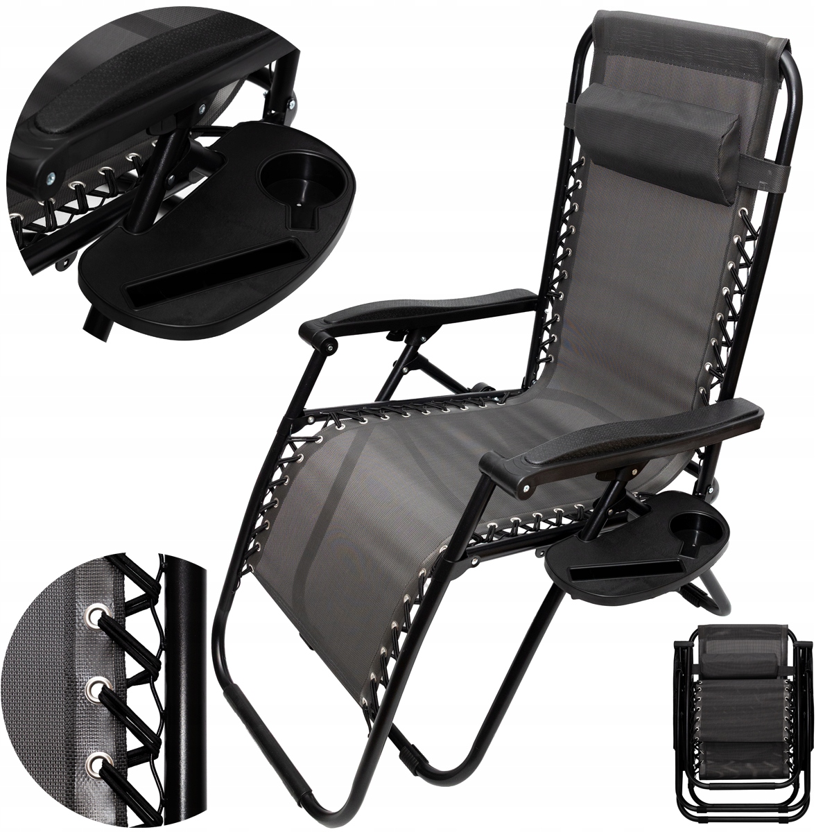 Leżak Ogrodowy Plażowy Składany Fotel Na Taras Basen Zagłówek Mocne Krzesło