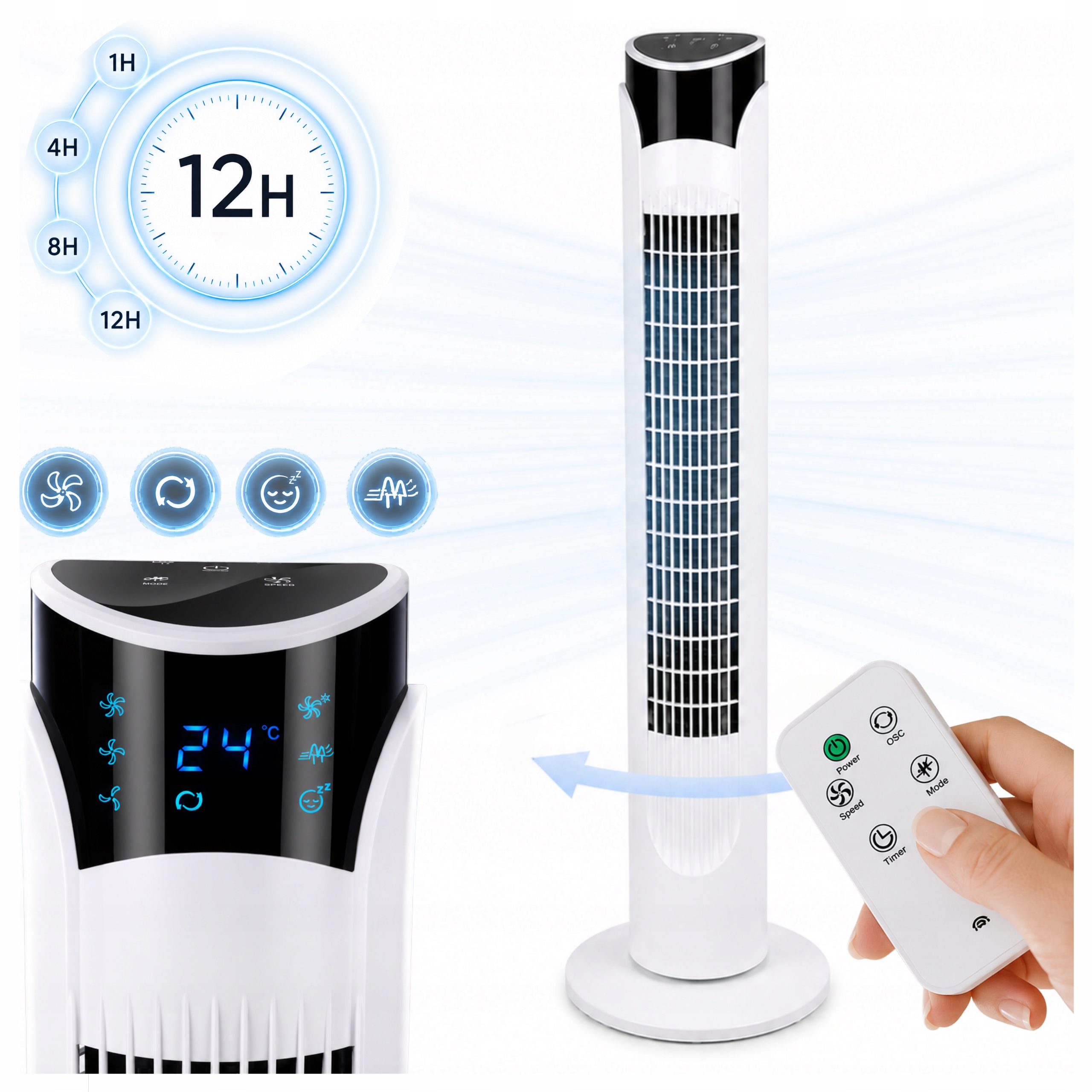 Sloupový ventilátor Stojící podlahový ventilátor Domácí Tichý s dálkovým ovládáním 45W