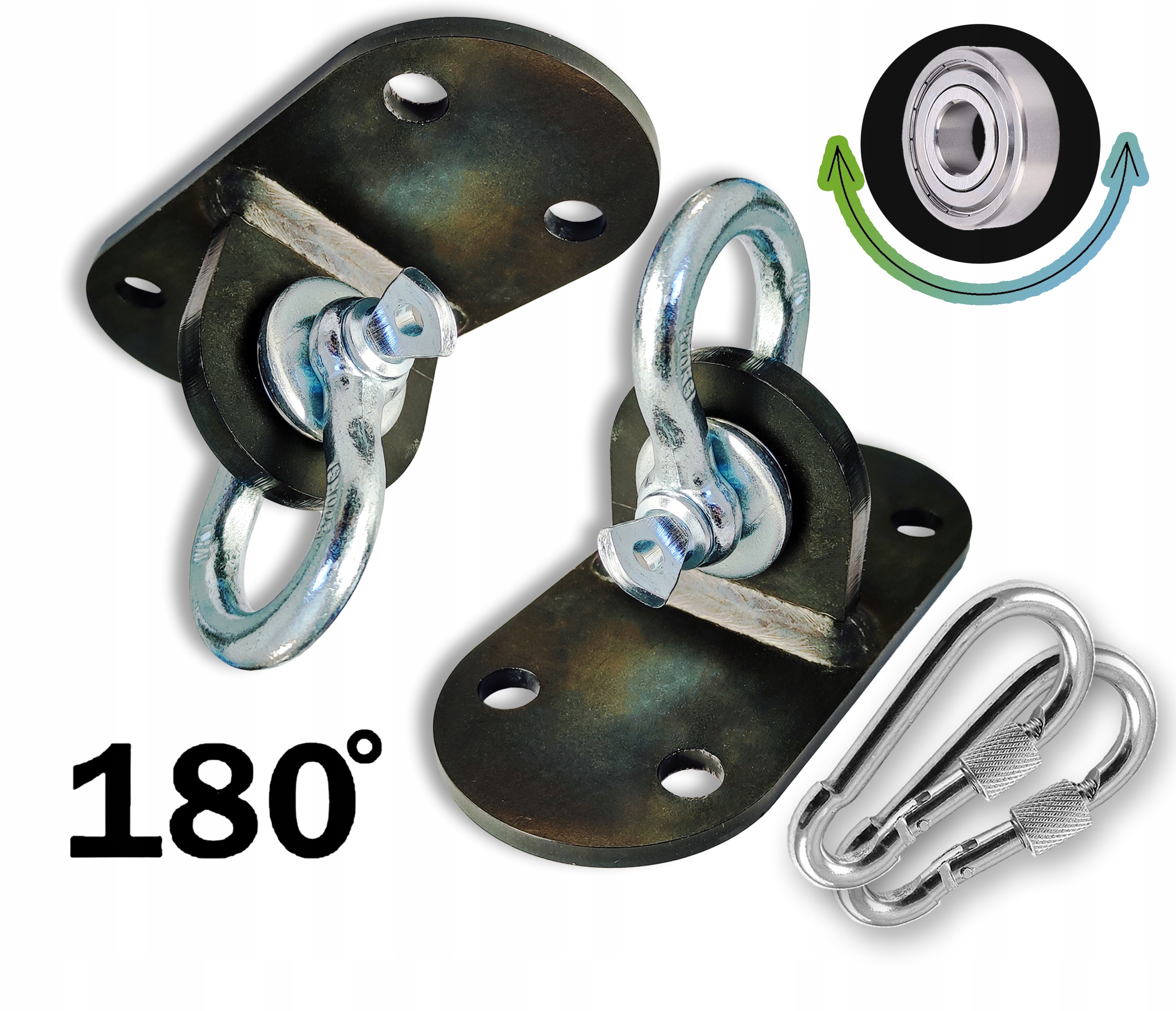 Stropní držák háku pro houpačku Ložisko a šekel 2x Černý Pozink Detal2M