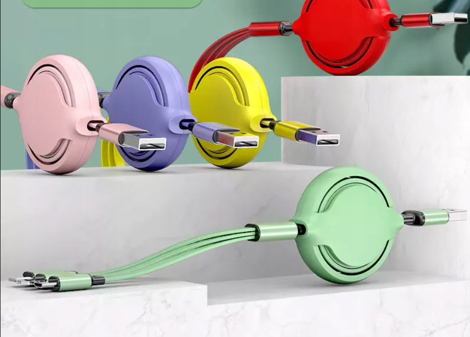 Kabel usb do ładowania smartfonów zwijany USB micro/Lightning/USB-C Długość przewodu 1.15 m