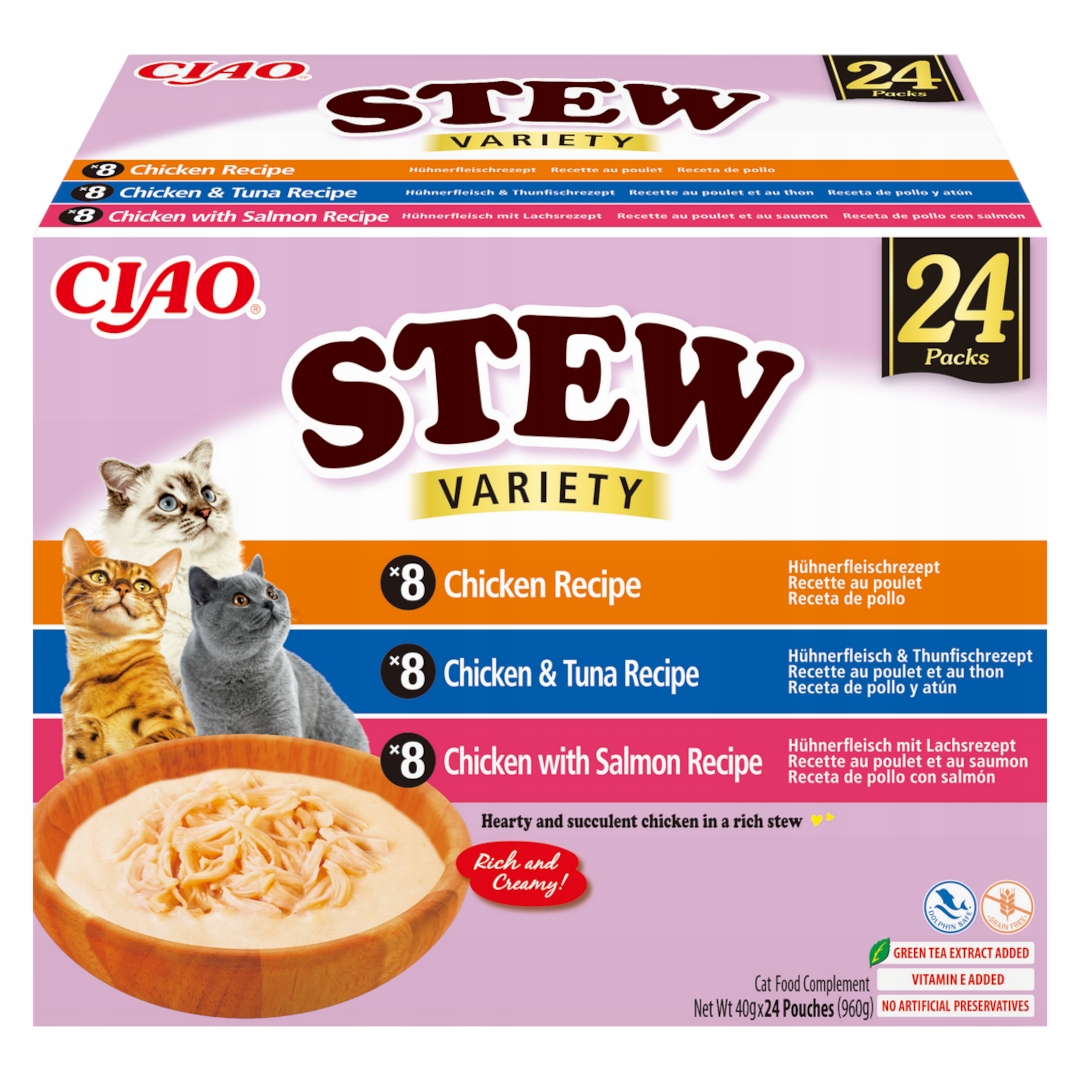 Levně Inaba Cat Ciao Stew 24x40g Doplňkové Krmivo Pro Kočky Kuřecí tuňák a losos
