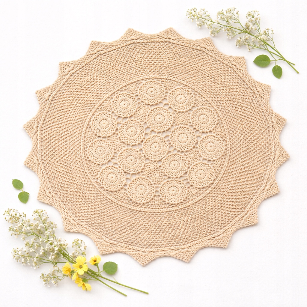 Obrus okrągły szydełkowy 120 koło Retro ażurowy klasyczny Natura