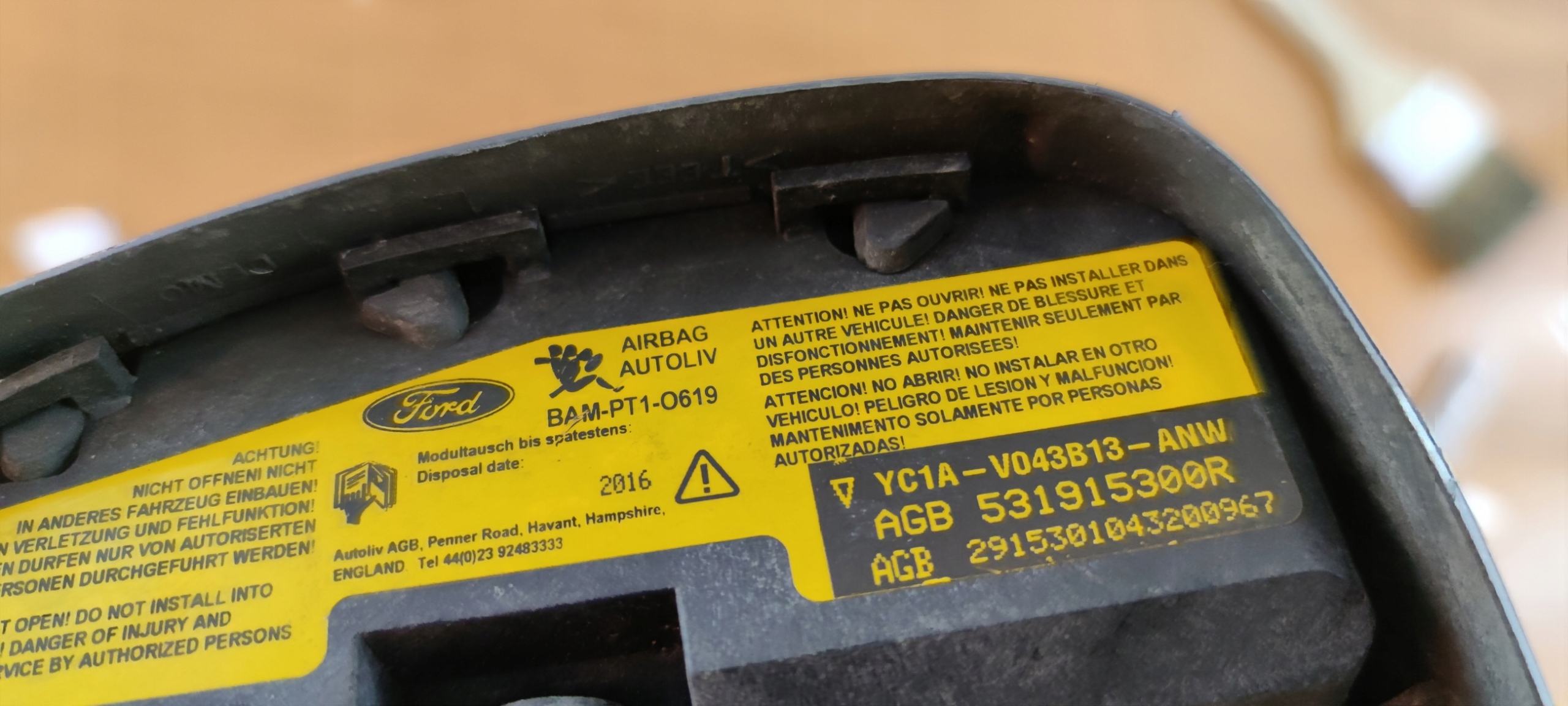 FORD TRANSIT MK6 00-06ROK AIRBAG DECKEL AIRBAG
