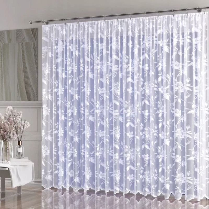 Elegantní záclona bílá s květinami Islia na pásku 500 x 250 cm