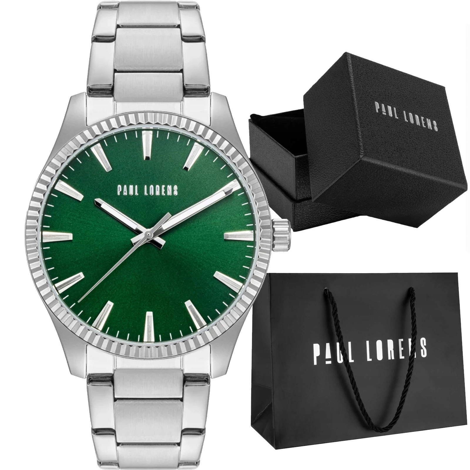 Klasické pánské hodinky Paul Lorens na ocelovém náramku se zeleným ciferníkem