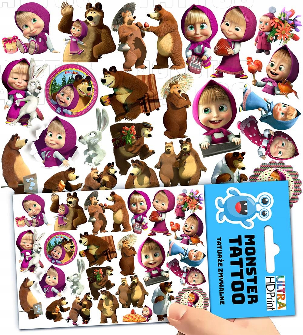 TATUAŻE ZMYWALNE DLA DZIECI MASZA I NIEDŹWIEDŹ WZORY ORYGINALNE