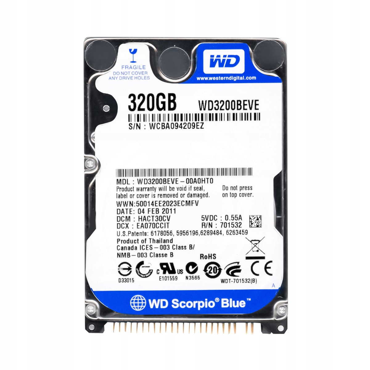 Wd Scorpio Blue 320GB 5.4K 8MB Ata 2.5'' WD3200BEVE