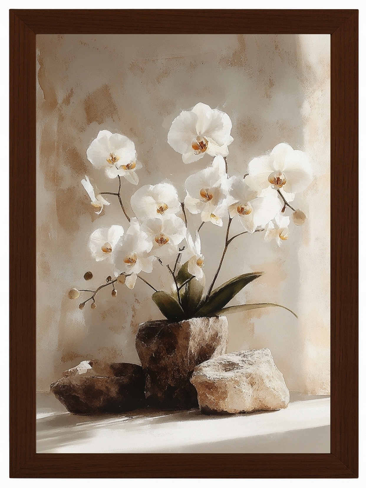 Plakát Rámeček Dřevo Dekorace Květiny Bílá Orchidej Zen 70x100