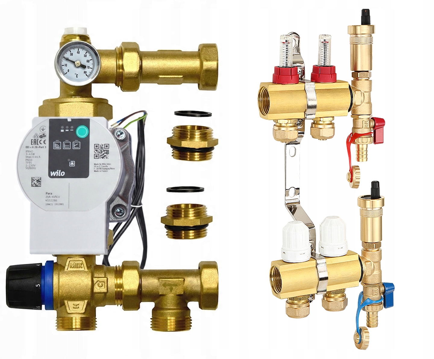 Rozdeľovač 2 Okruhy Podlahového Vykurovania Pre Podlahovú Krytinu Skupina Čerpadlo Wilo