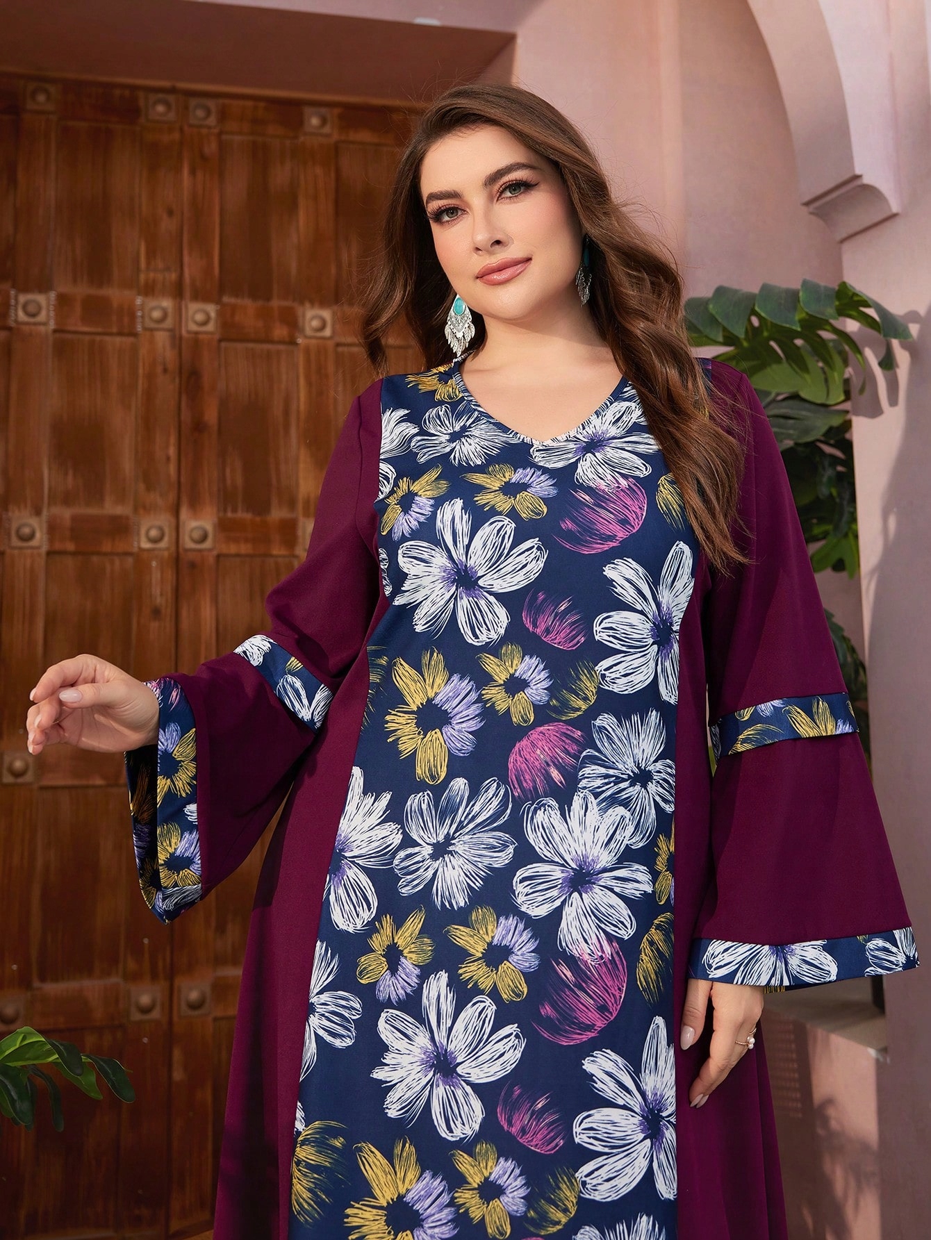 Šaty Maxi Rozkládací S Květinami V Ležérním Arabském Stylu Shein 3XL 46